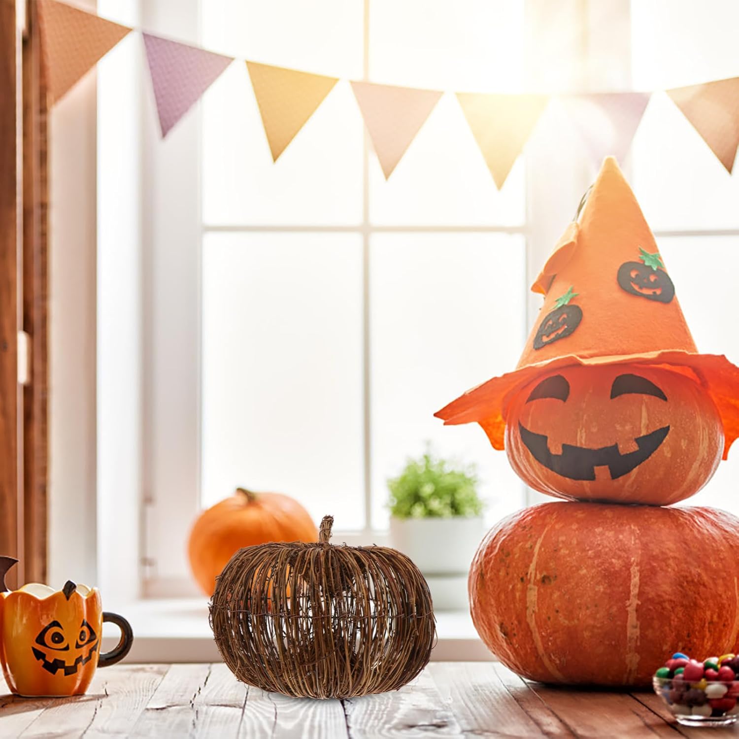 VOSAREA Halloween Rattan Pumpkin Decor 20CM