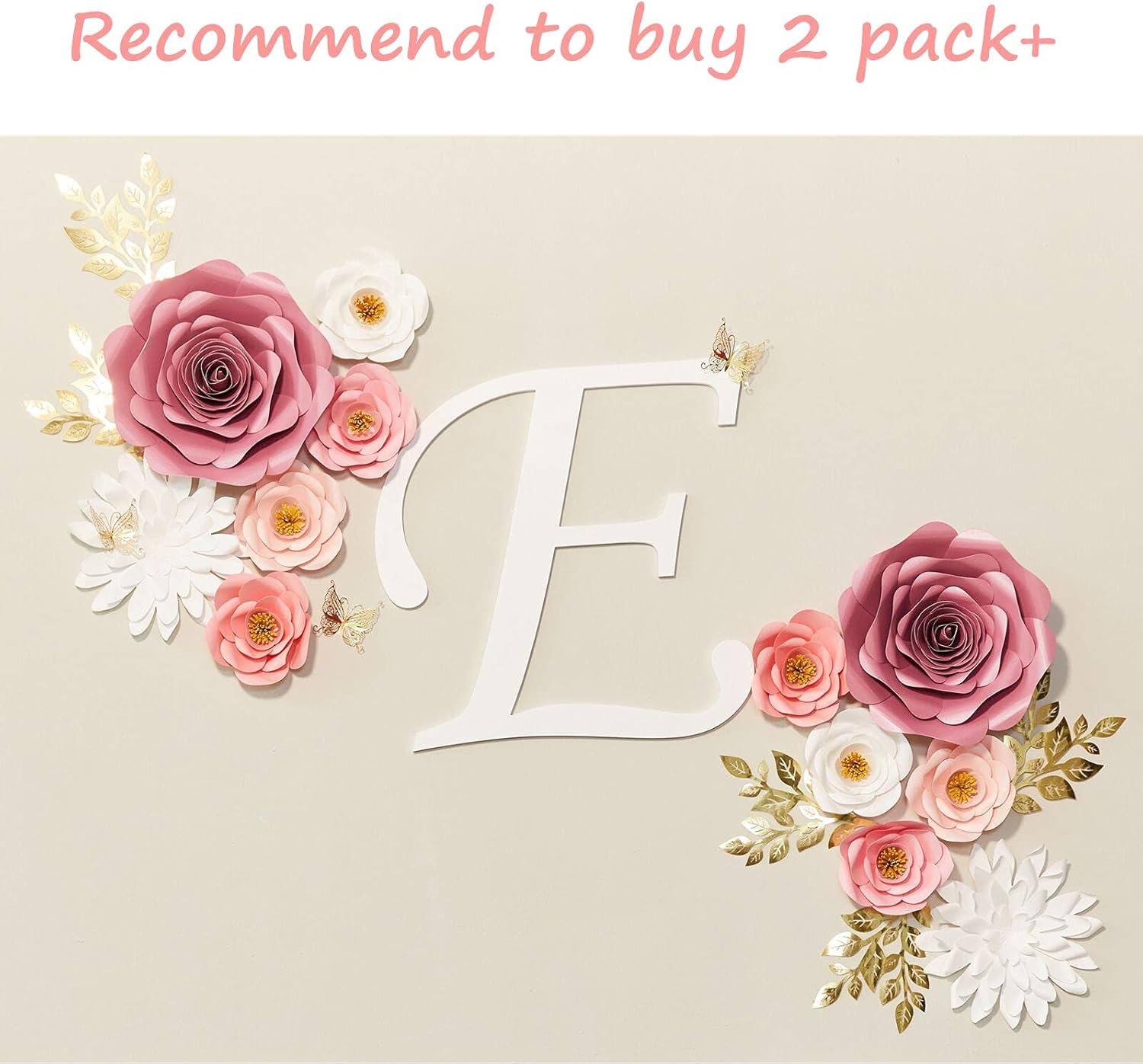 Large 3D Paper Flowers Wall Decor with Gold Butterfly Sticker