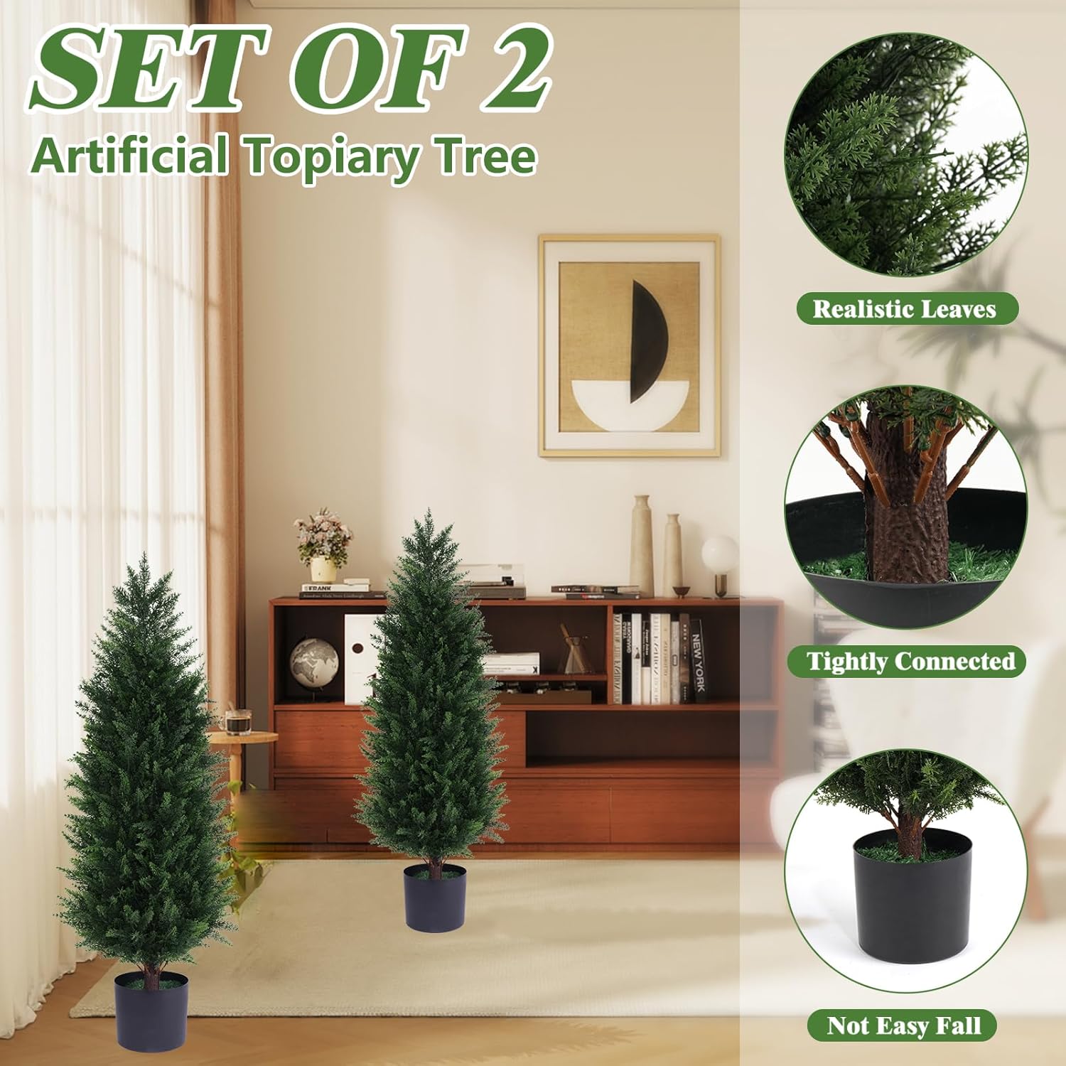 Artificial Cedar Topiary Trees 2 Pack 3FT UV Resistant