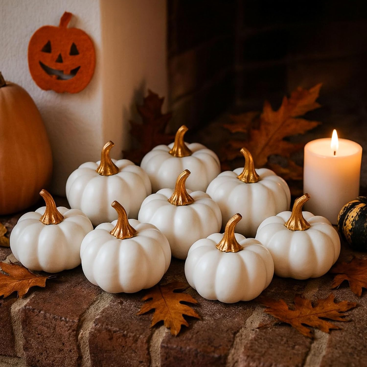 DomeStar 10PCS White Artificial Pumpkins Fall Decor