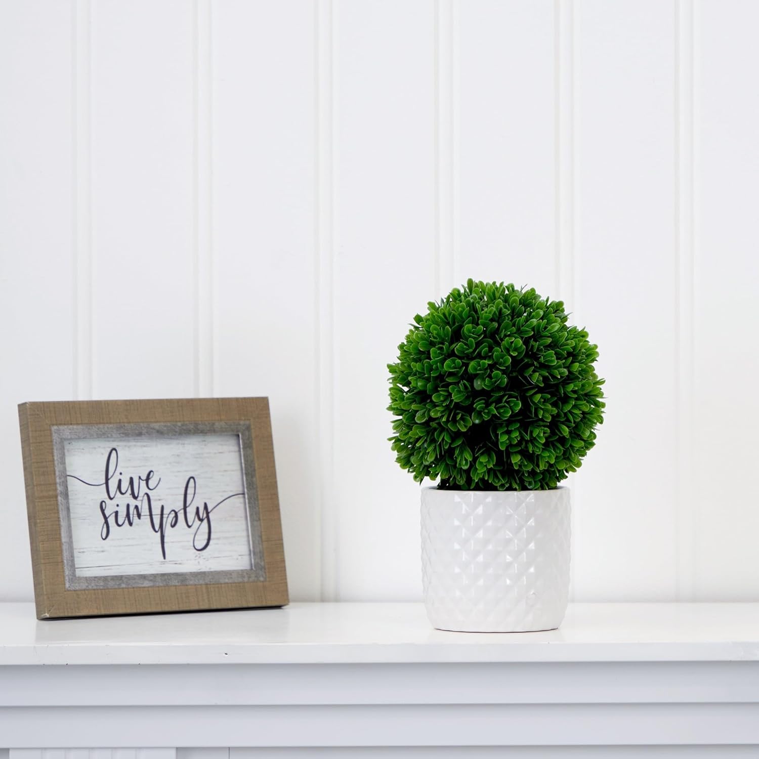 10 Inch Artificial Boxwood Topiary with Ceramic Planter