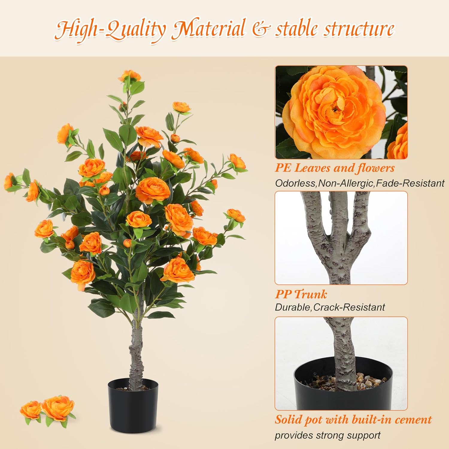 Jexine 2 Pack 40 In Artificial Camellia Tree with Flowers