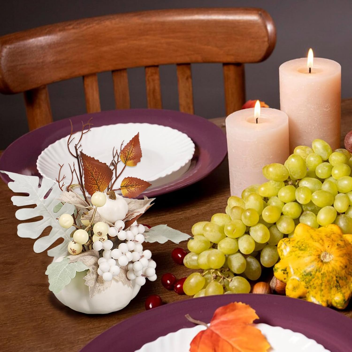 FQQWEE 3pcs Fall Potted Plants Artificial Decor Set