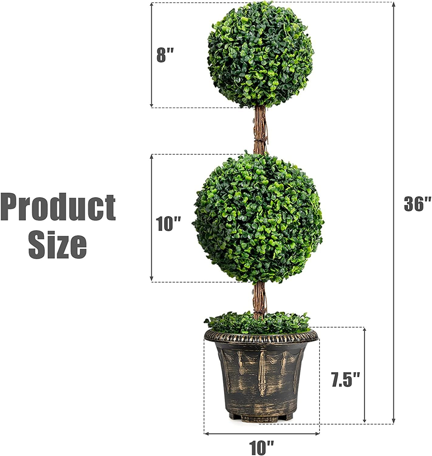 Goplus 3 Ft 2 Pack Artificial Boxwood Topiary Trees