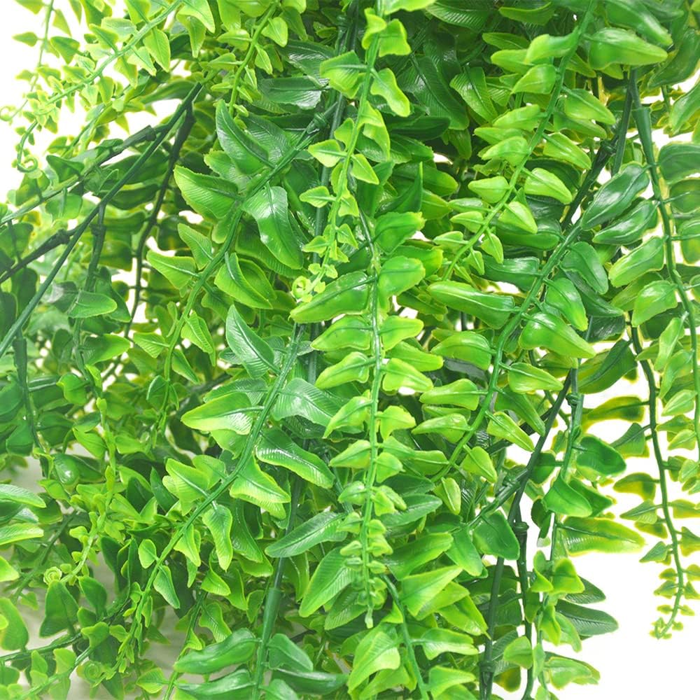 2 Pack Artificial Hanging Ferns Plants UV Resistant Green