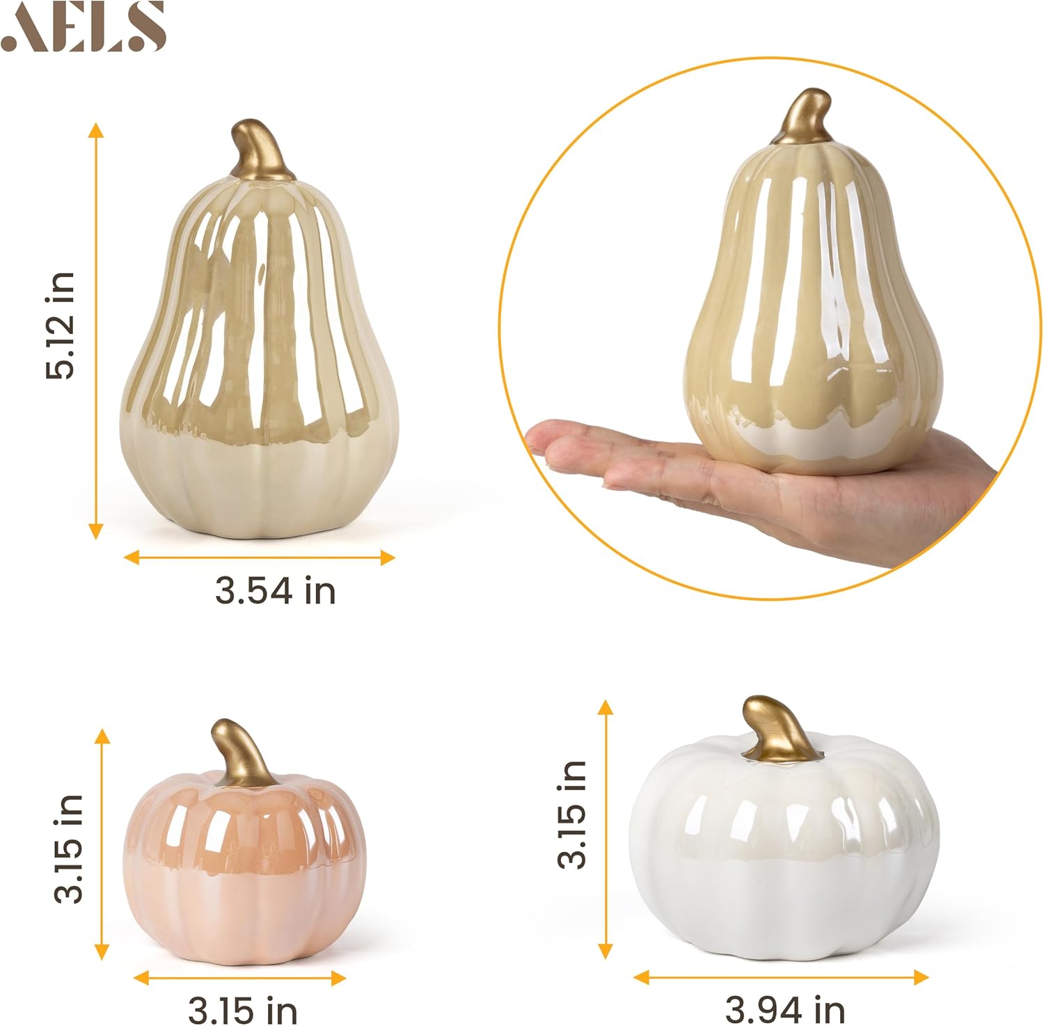 AELS Modern Ceramic Pumpkins Fall Decor Set of 3