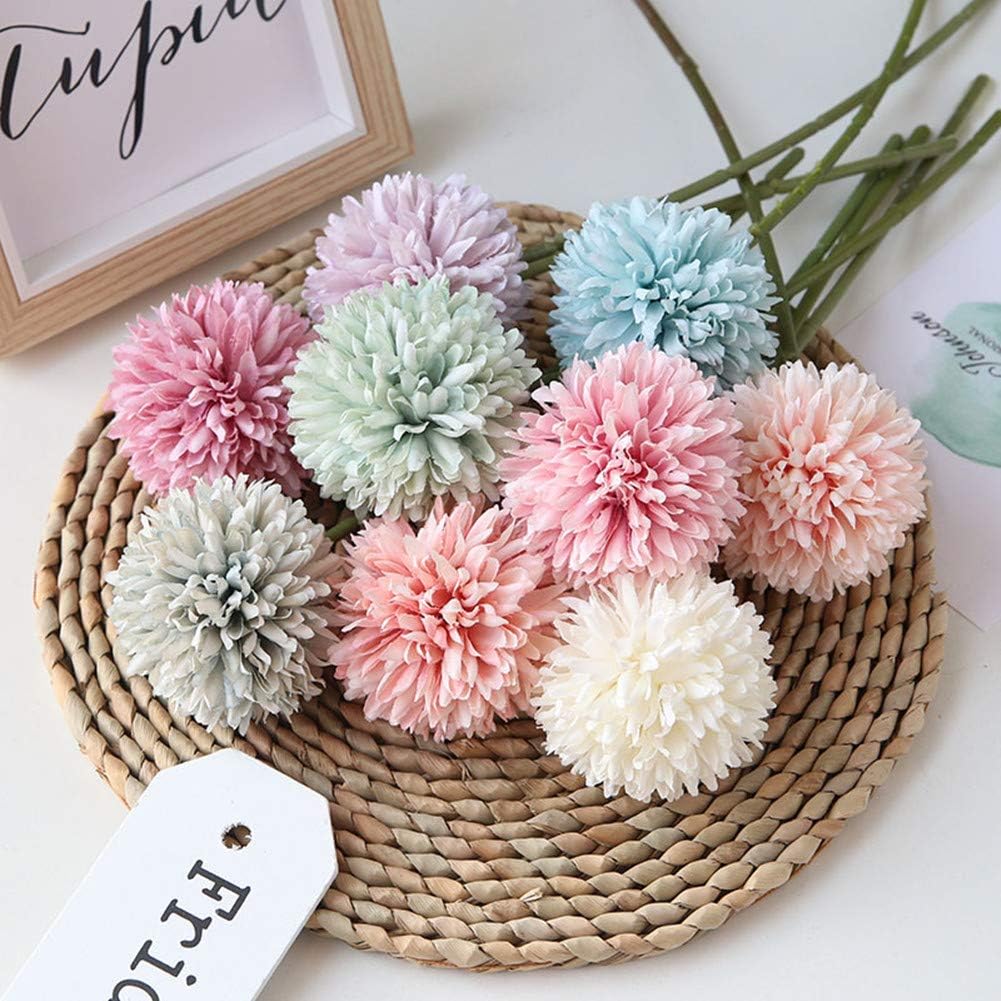 HoYuanFlo Artificial Flowers Chrysanthemum Bouquet 10pcs Light Green