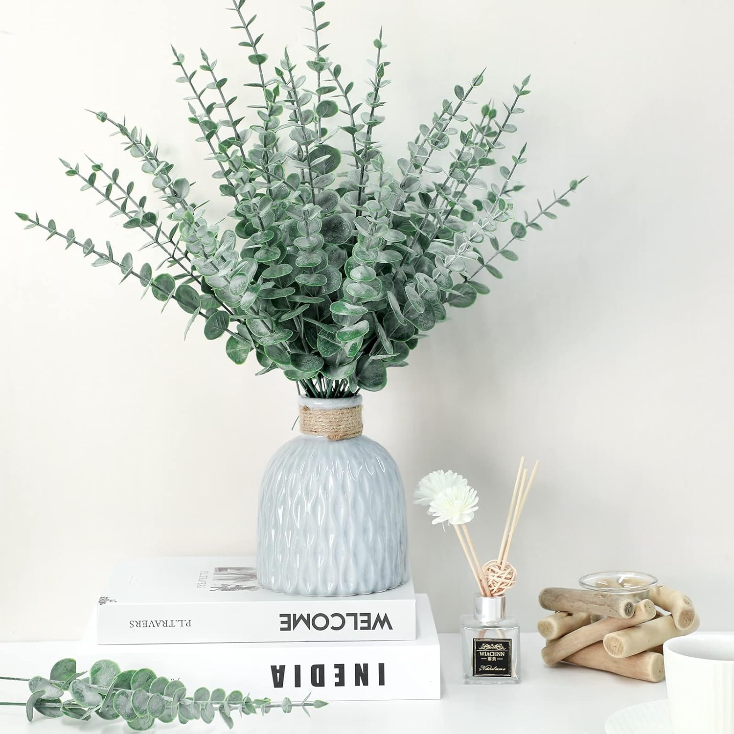 200 Pcs Dark Green Artificial Eucalyptus Stems