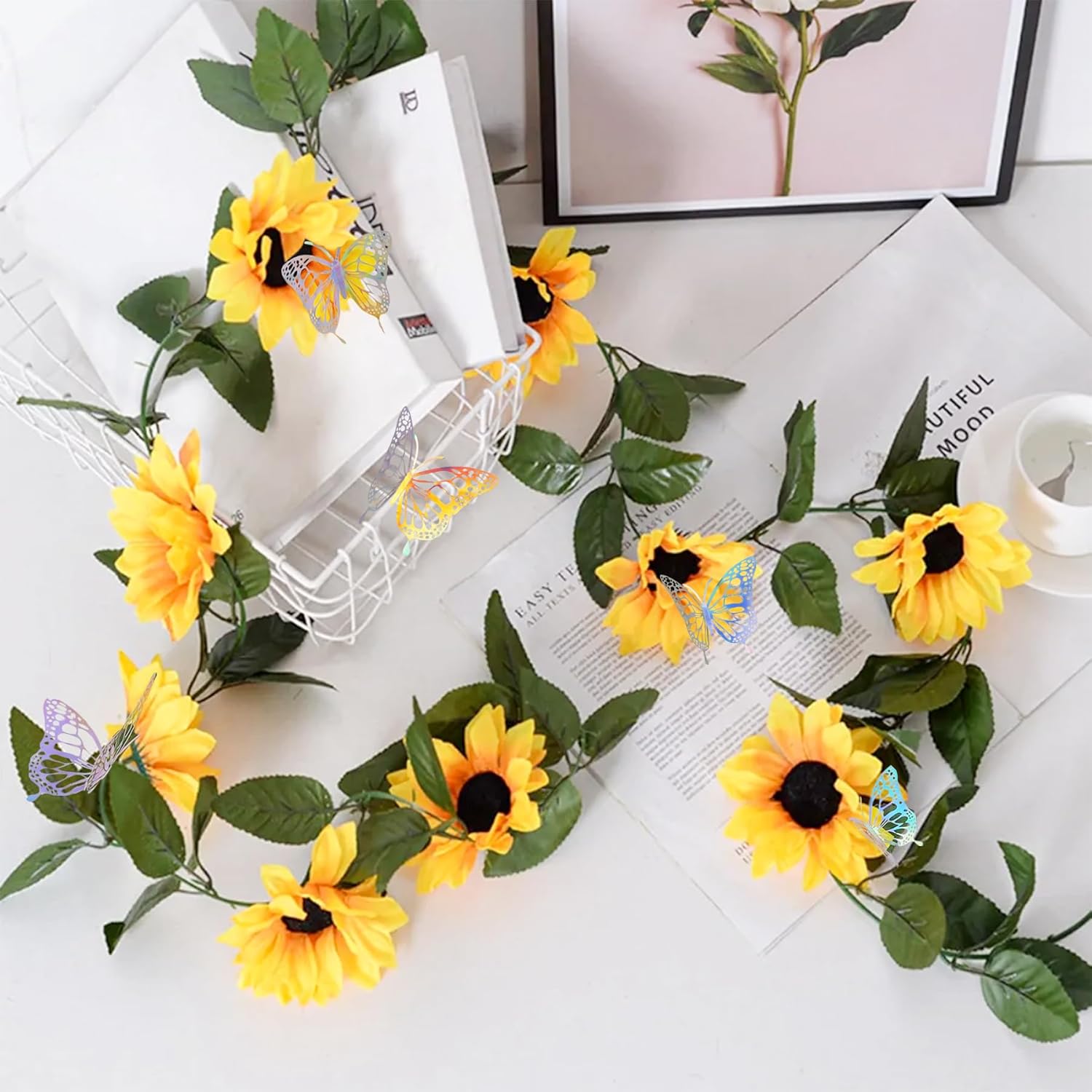 4 Pack Silk Sunflower Garland for Fall Decor