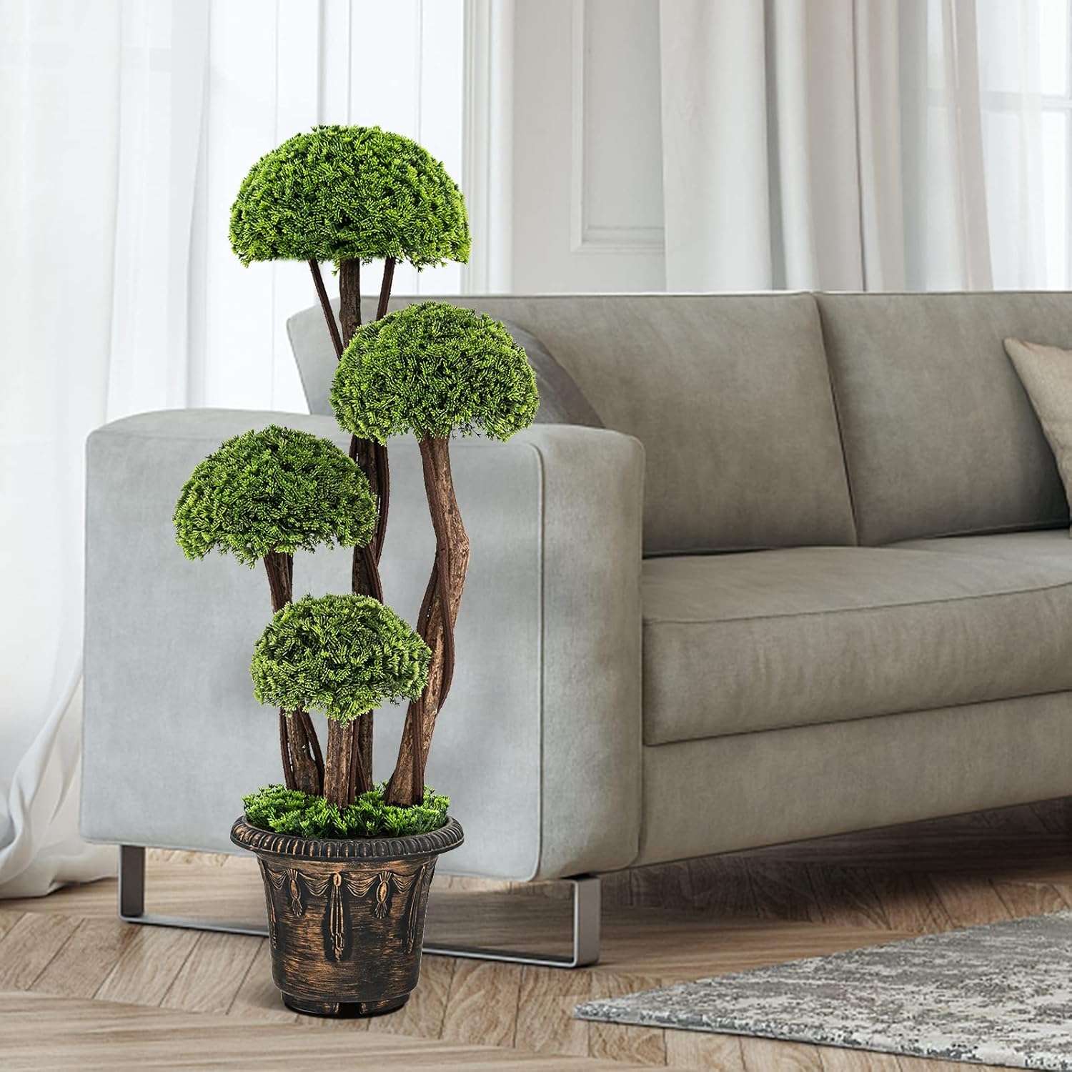 3ft Artificial Cypress Topiary Tree with Retro Cement Pot