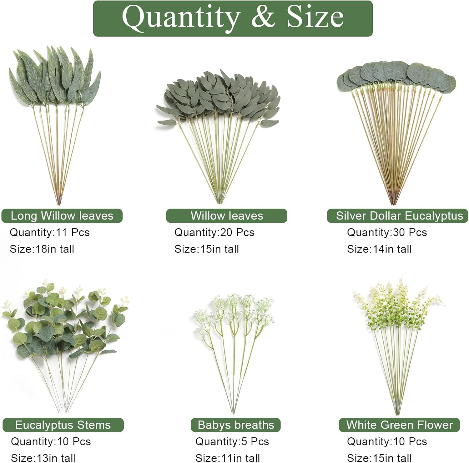 YYHUAWU Artificial Greenery Stems Box Set 86pcs with 6 Kinds