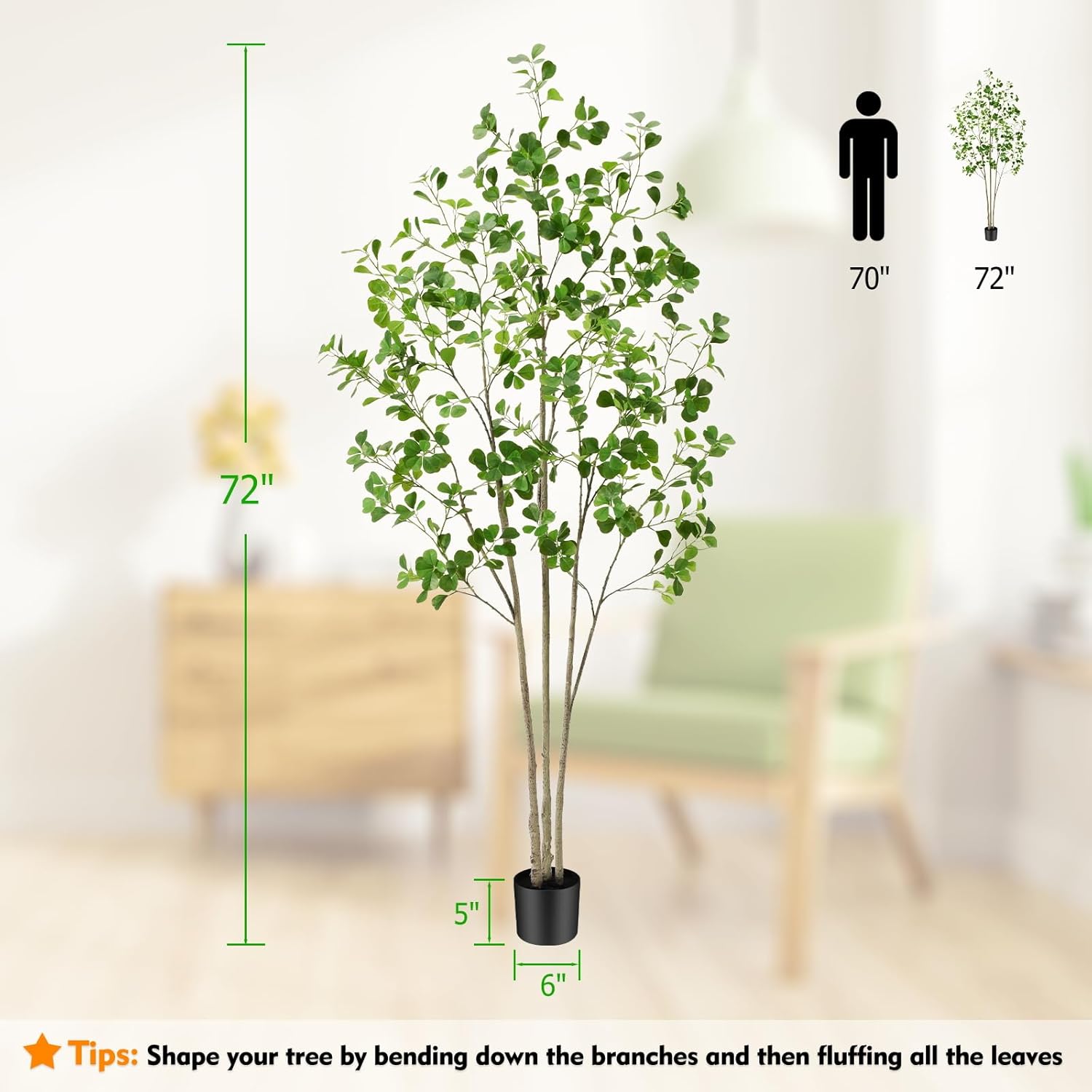 Keeplush 6ft Artificial Ficus Tree with Heart-Shaped Leaves