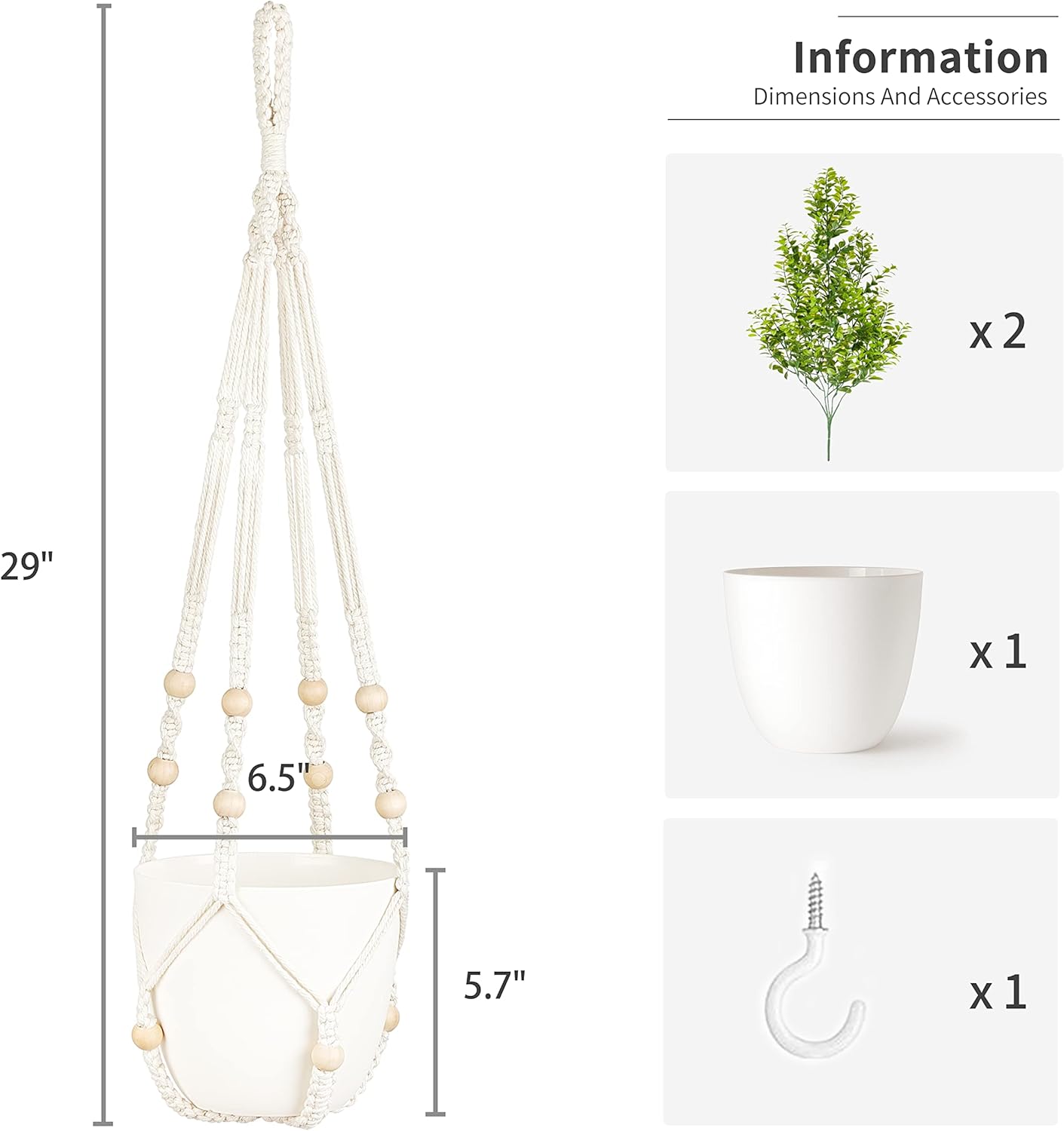 Mkono Fake Hanging Plant with Pot Set