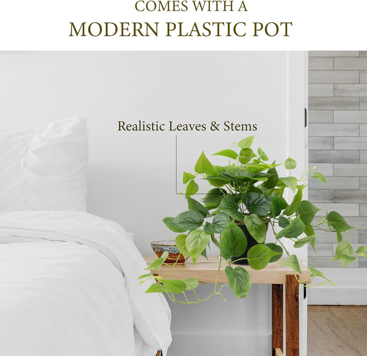 LOYWREE Artificial Pothos Plants in Black Pots - Realistic Indoor Greenery