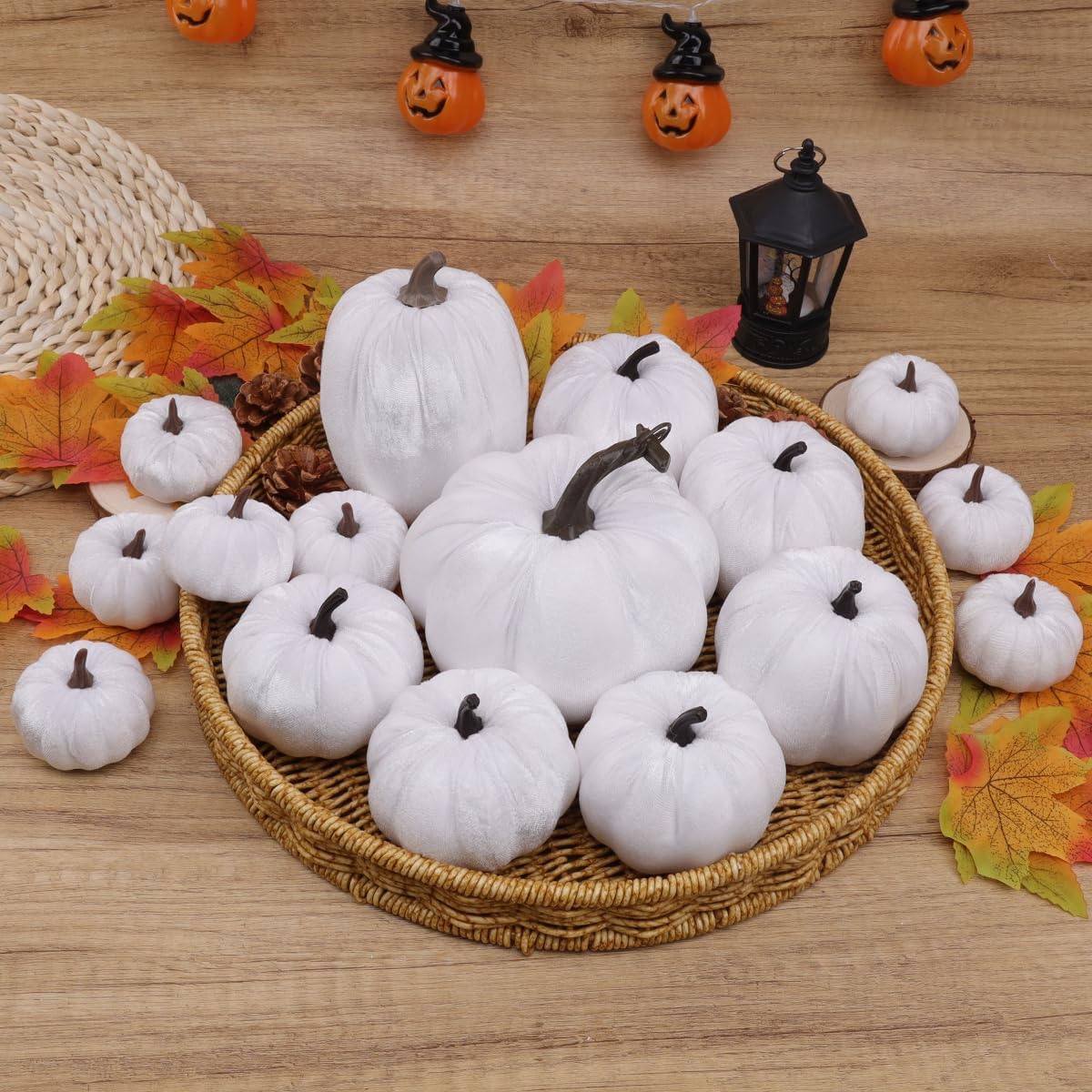 16pcs Artificial Velvet Pumpkin Set for Fall Decor