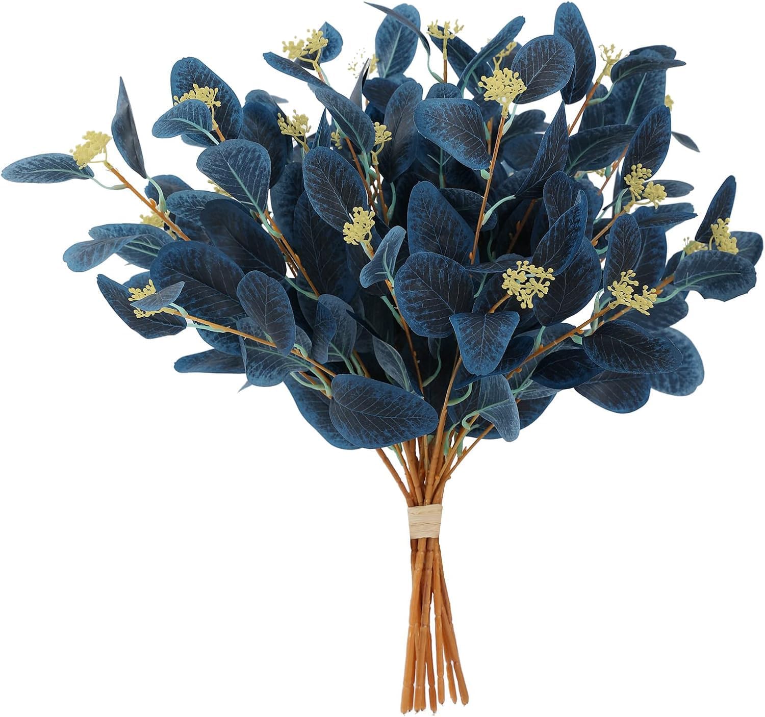 20 Inch Artificial Eucalyptus Stems with Leaves and Berries 12 Pcs Navy Blue