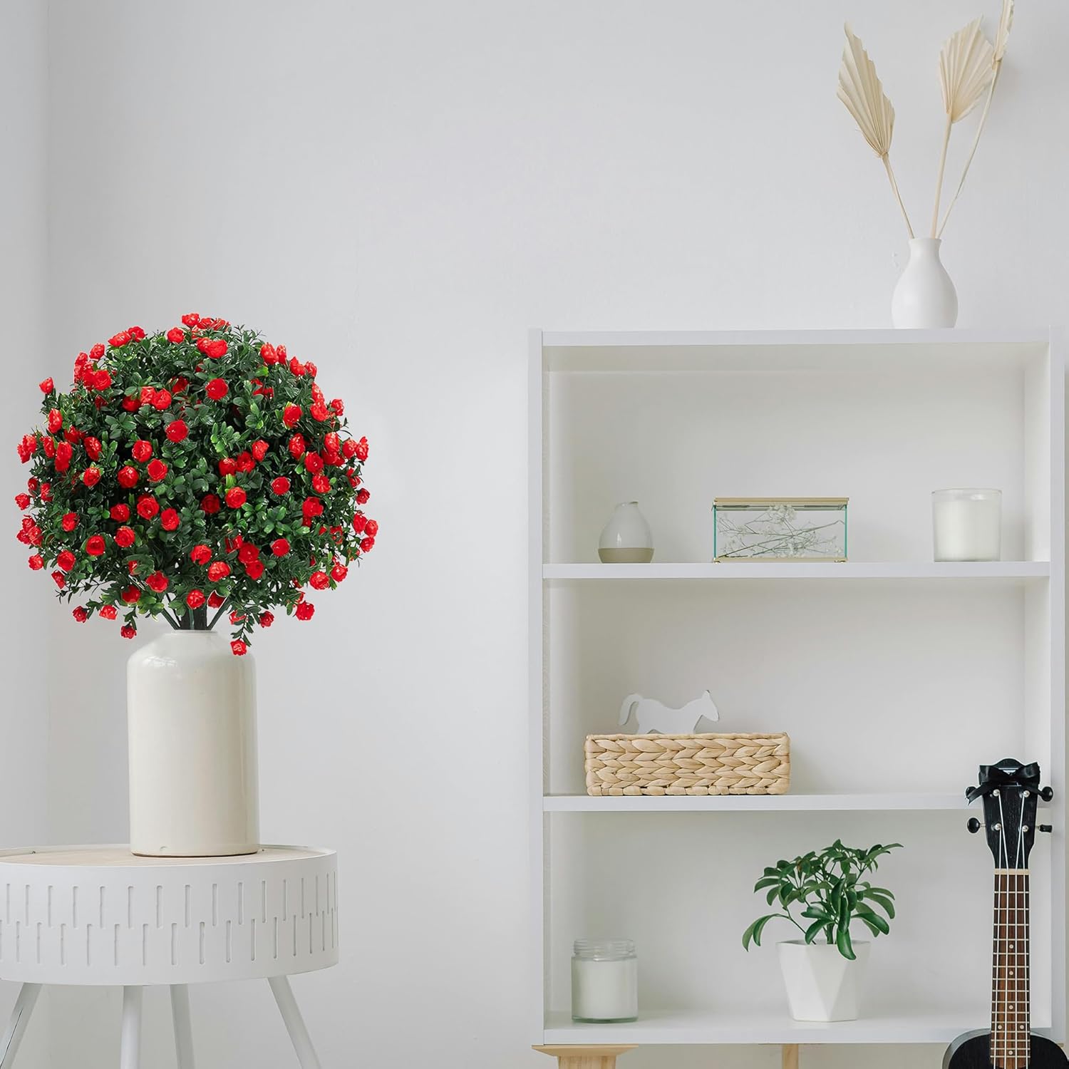 Artificial Boxwood Topiary Ball Trees with Red Flowers 2 Pack