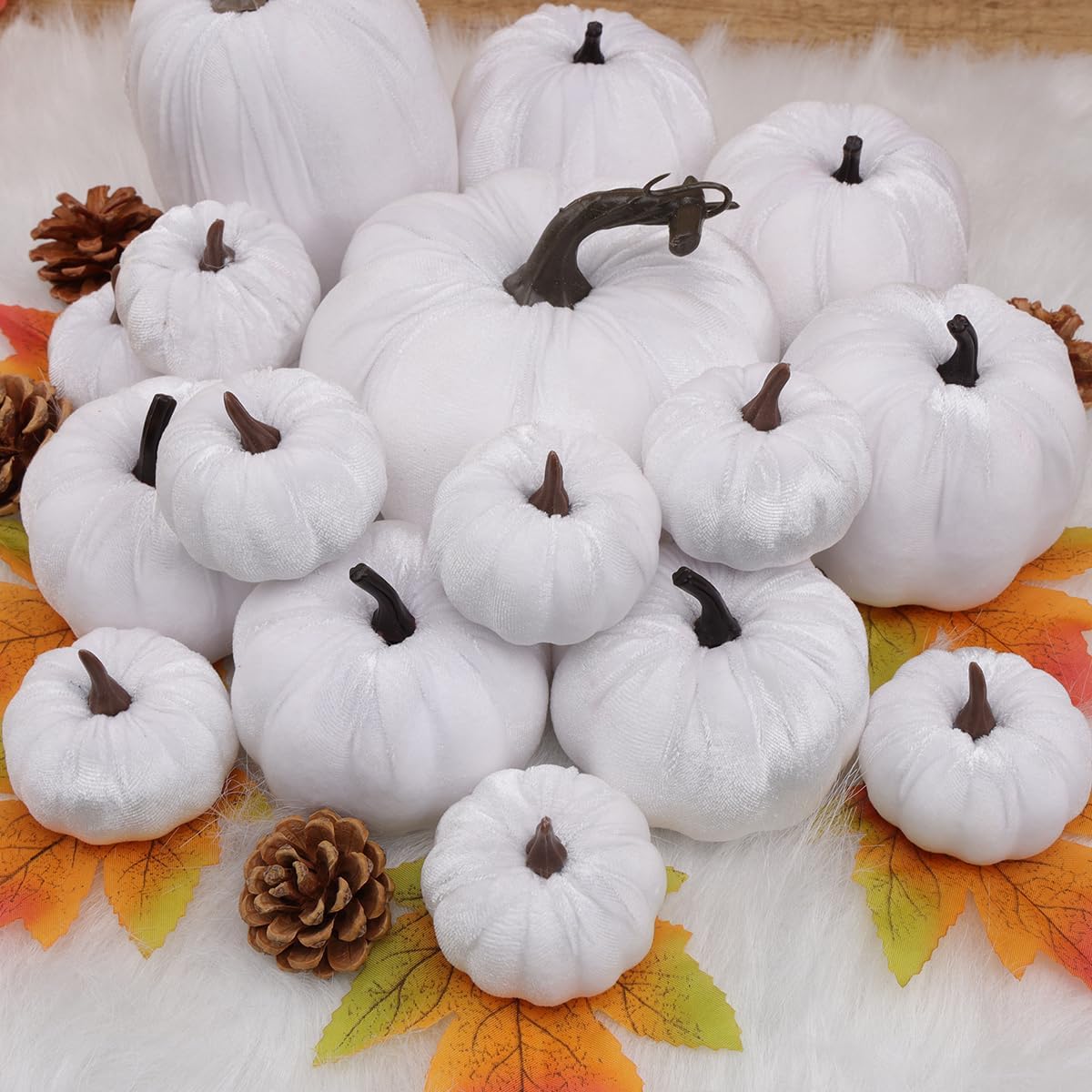 16pcs Artificial Velvet Pumpkin Set for Fall Decor