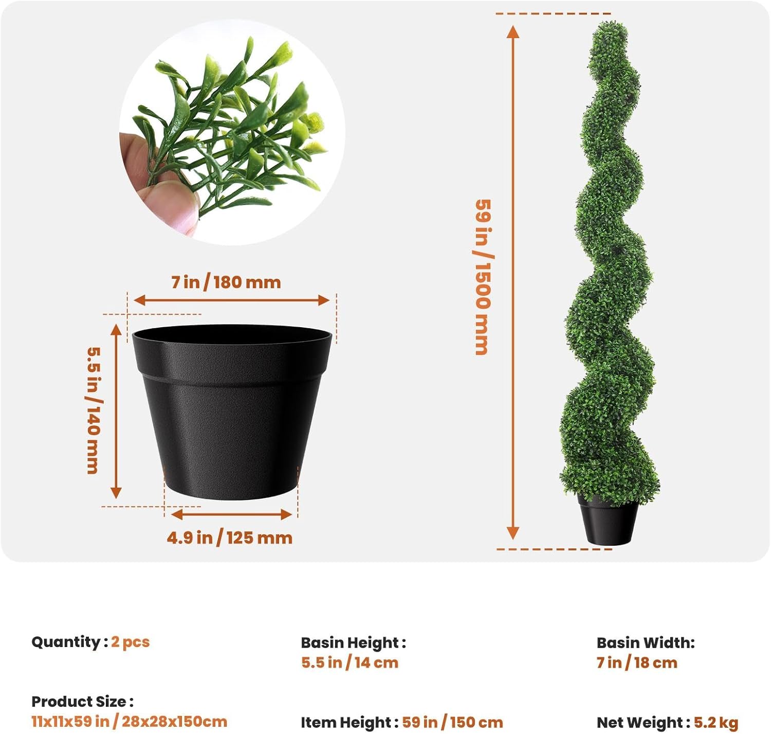 5 Ft Artificial Boxwood Spiral Topiary Trees 2 Pcs
