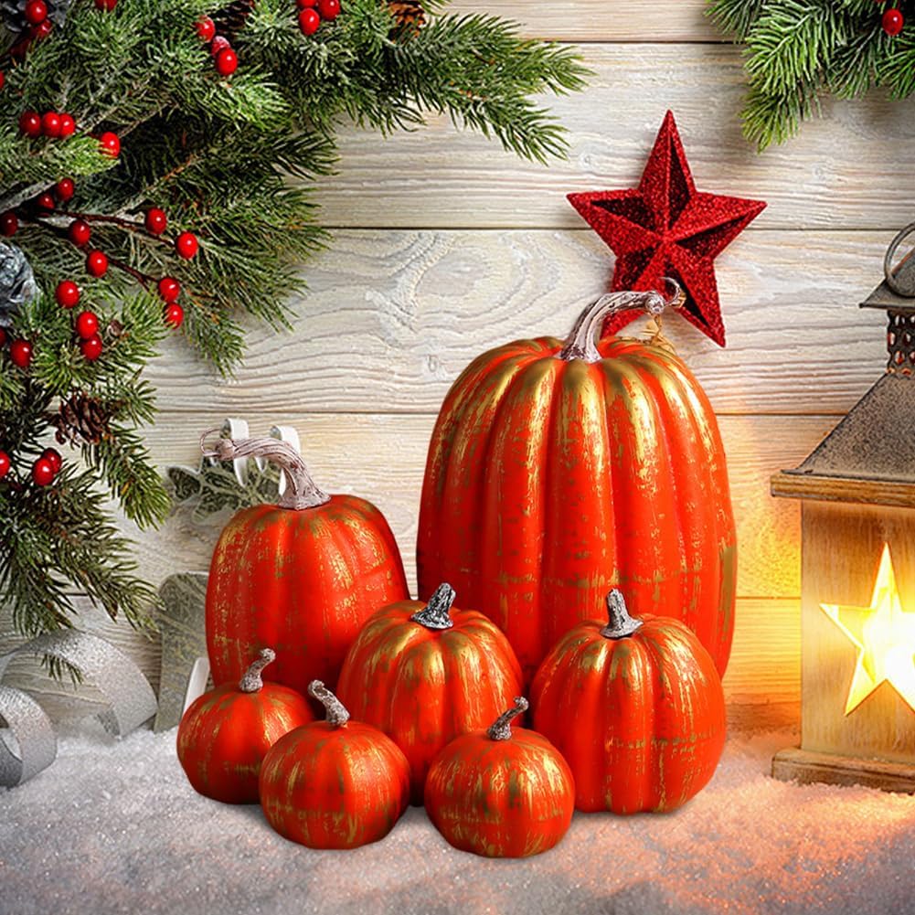 Surakey Artificial Pumpkins 7PCS Foam Set for Fall Decor