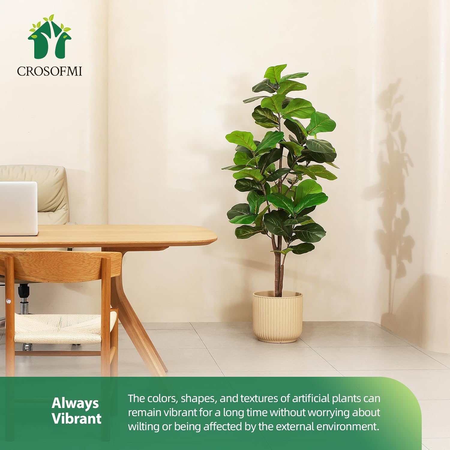 CROSOFMI Artificial Fiddle Leaf Fig Tree 65 Inch 2 Pack