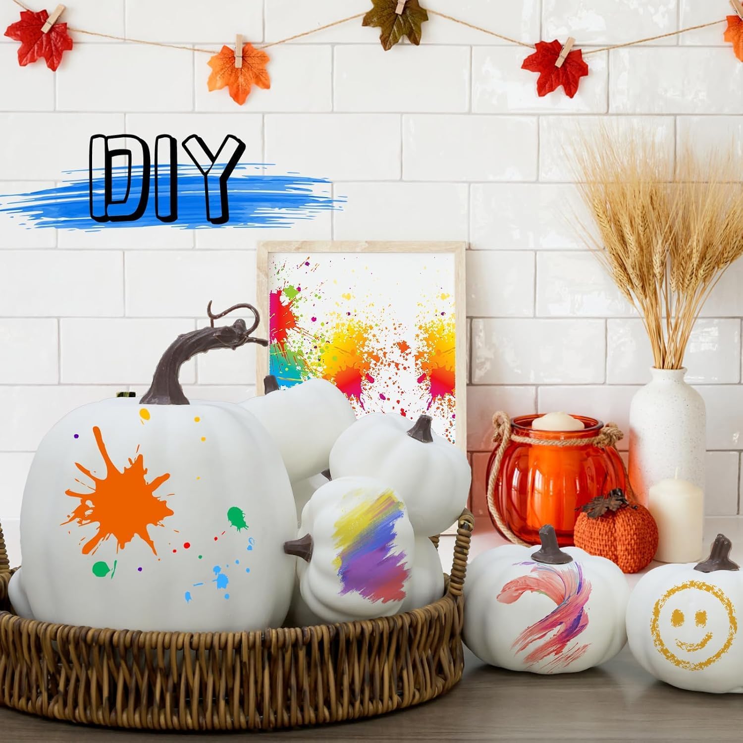 8 Piece White Artificial Pumpkins for Autumn Decor