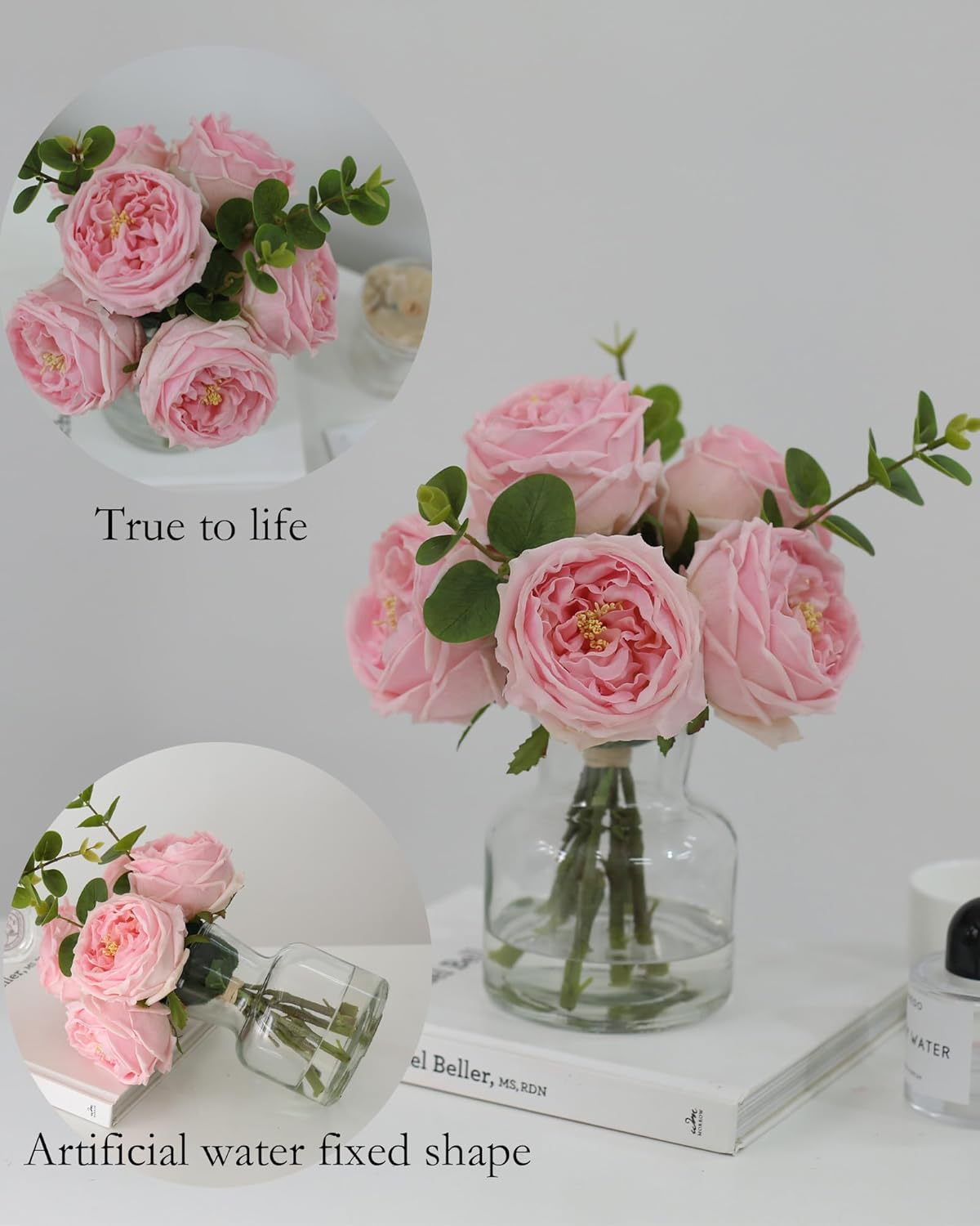 Realistic Artificial Flowers with Pink Roses in Vase
