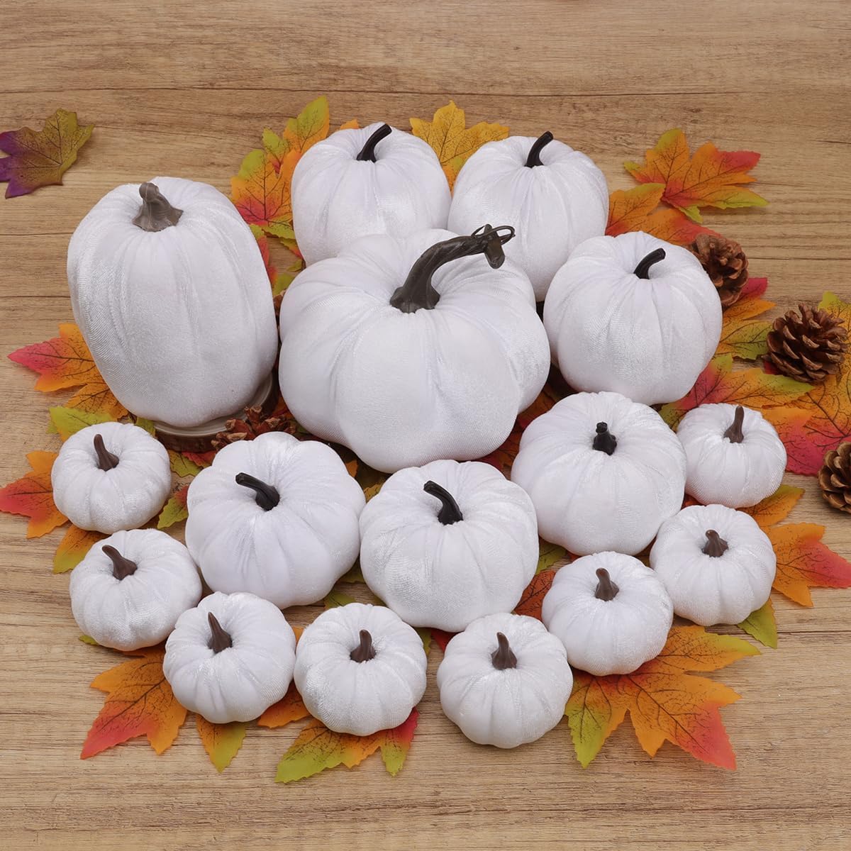 16pcs Artificial Velvet Pumpkin Set for Fall Decor
