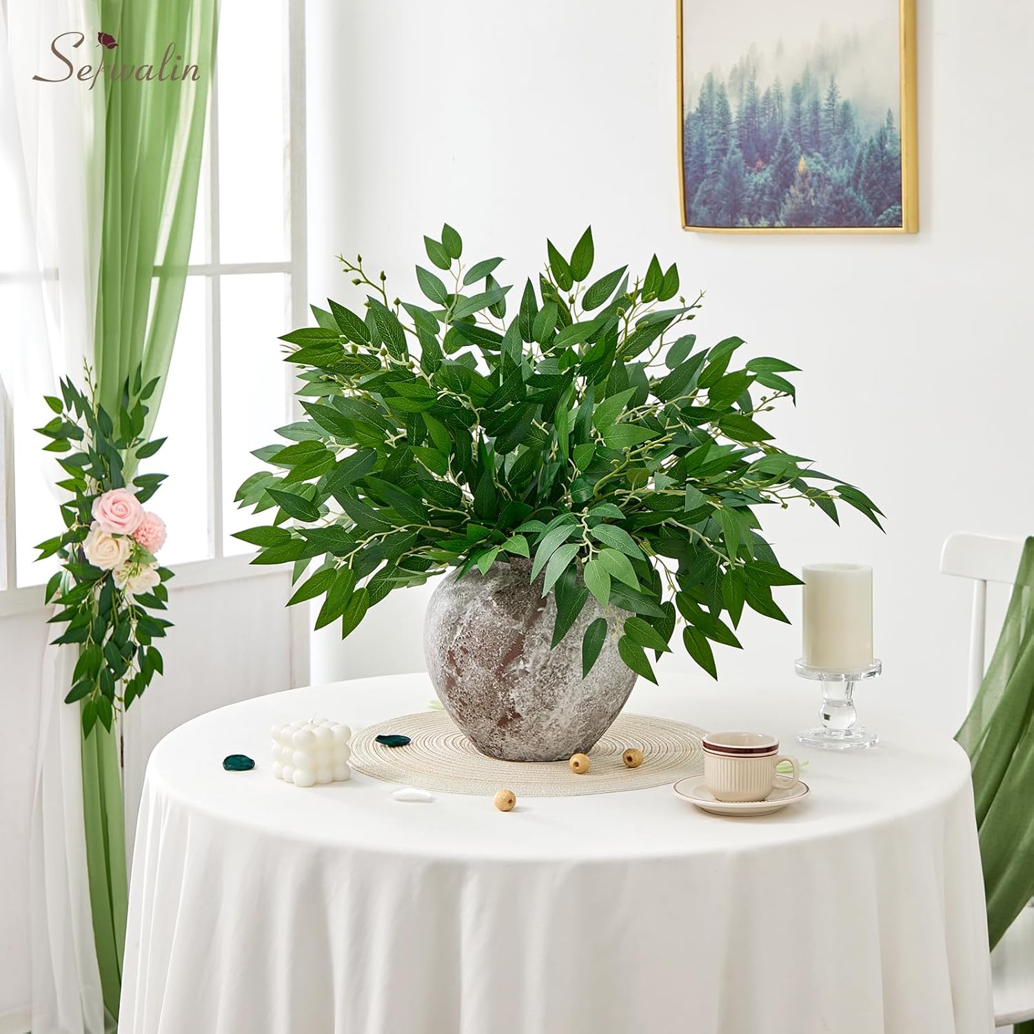 Serwalin 16Pcs Artificial Italian Ruscus Greenery Stems