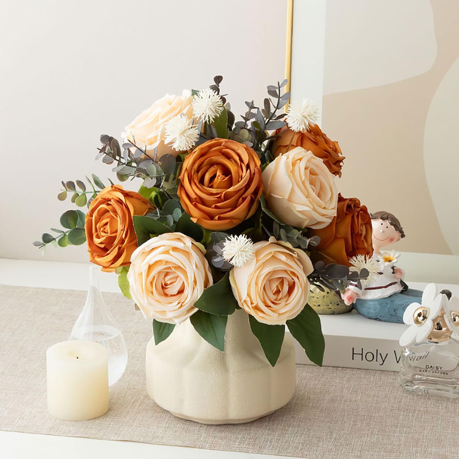 NAWEIDA Silk Roses Artificial Flowers in Vase
