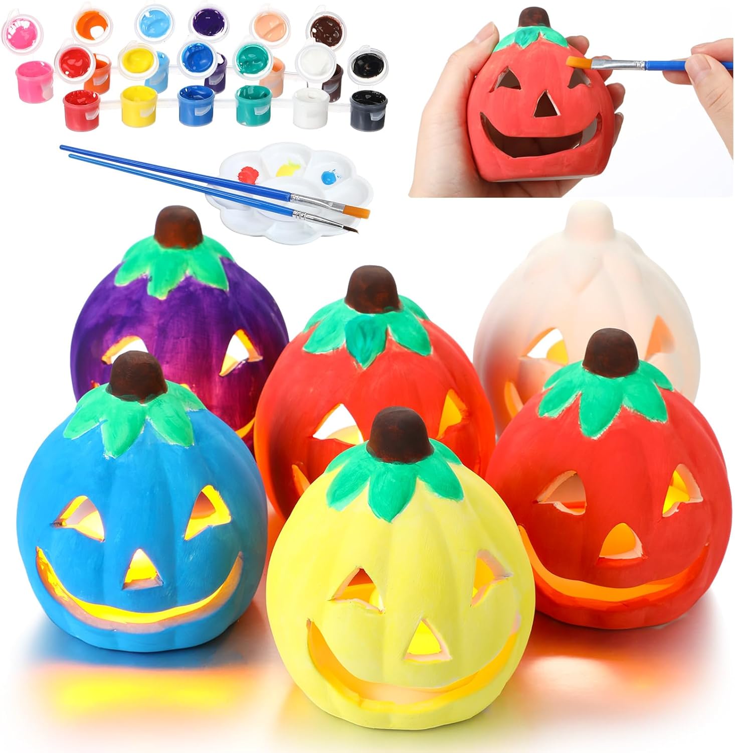 Cinnvoice Paint Your Own Ceramic Pumpkin Craft Kit 6 pcs