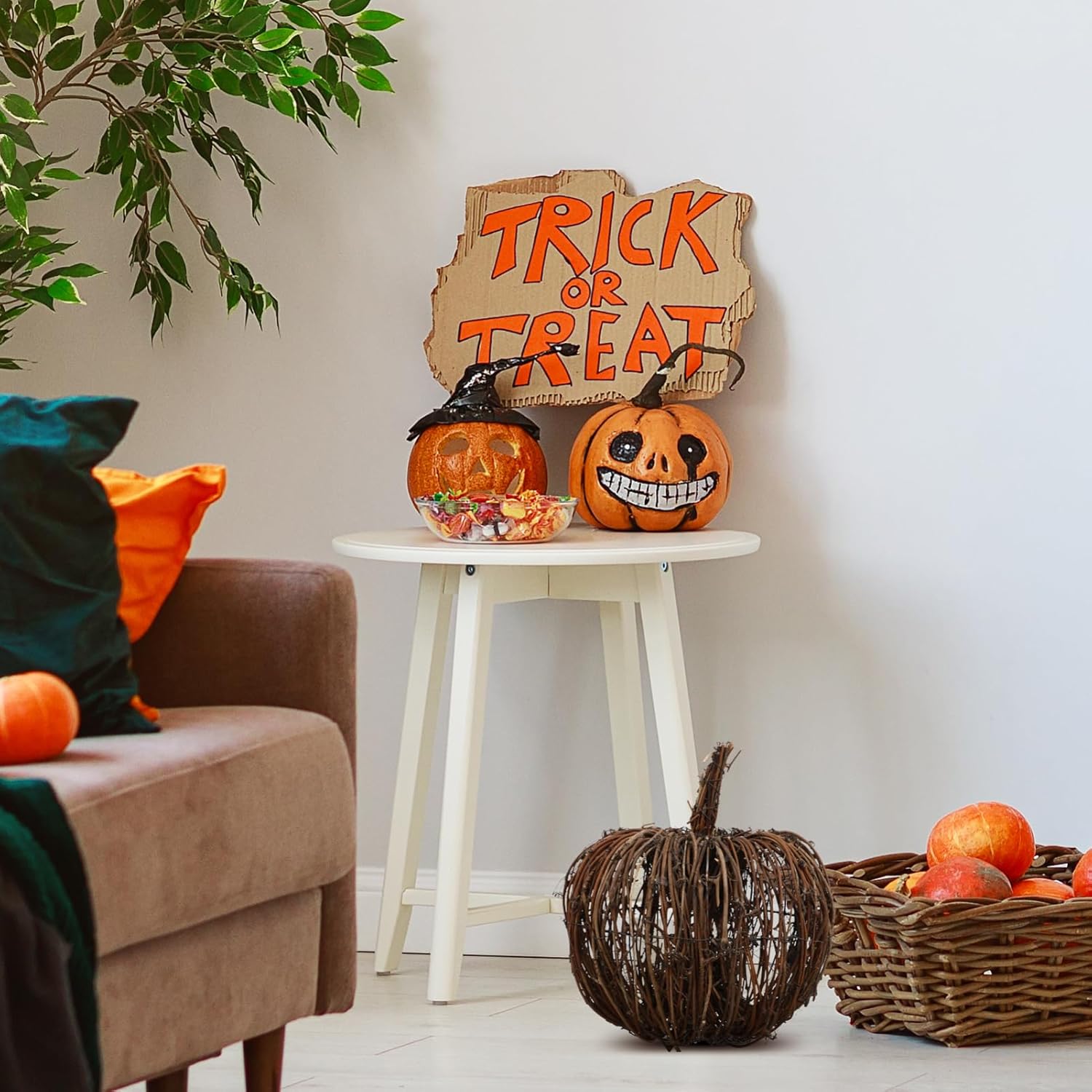 Cabilock Wicker Rattan Pumpkin Halloween Decor