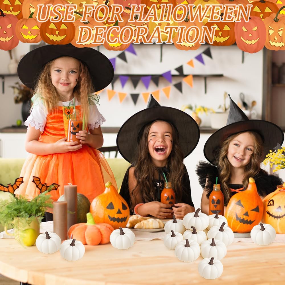 24 Piece White Artificial Pumpkin Set for Fall Decor