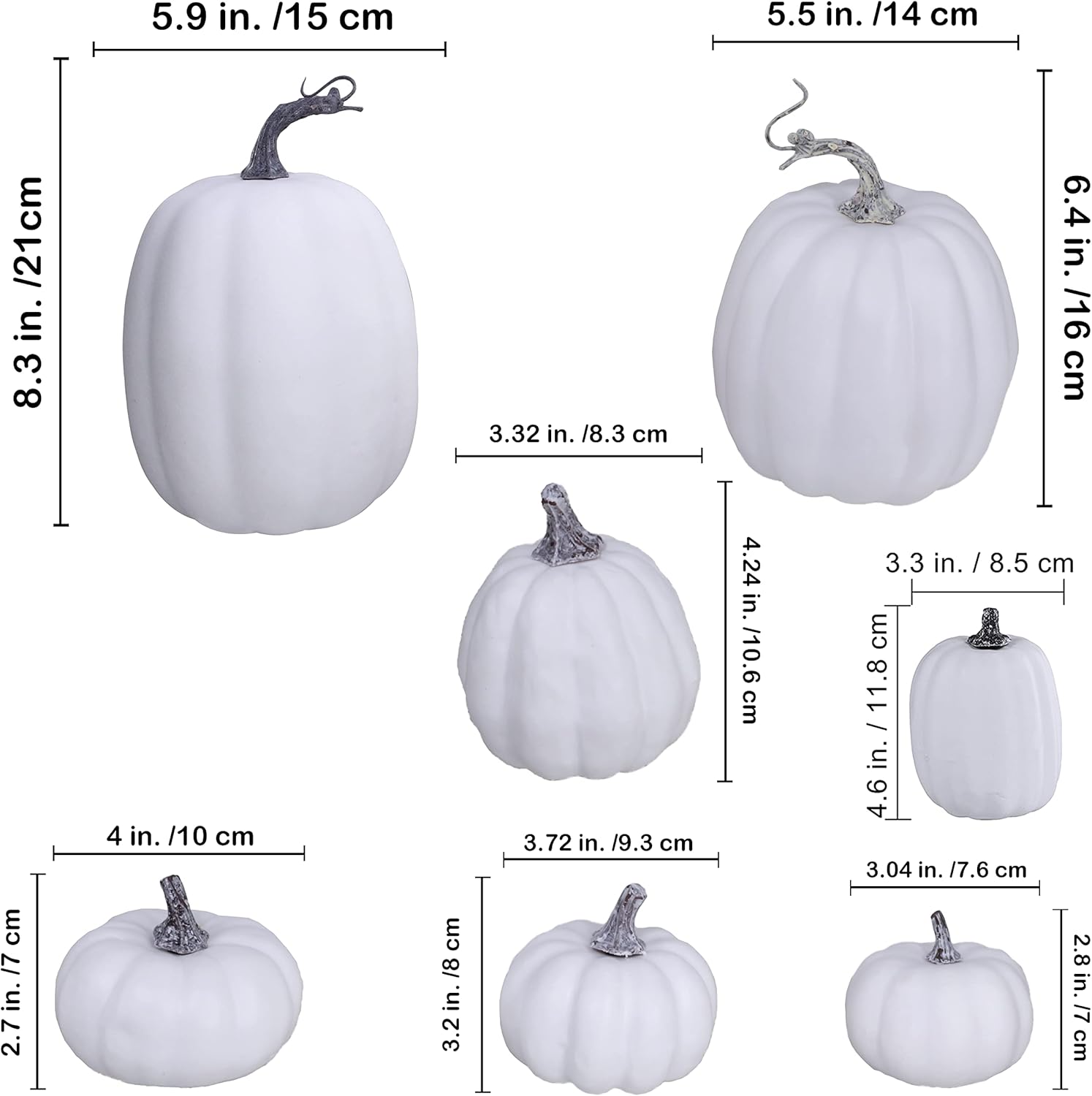 Artificial White Pumpkins 12 Pcs Assorted Sizes