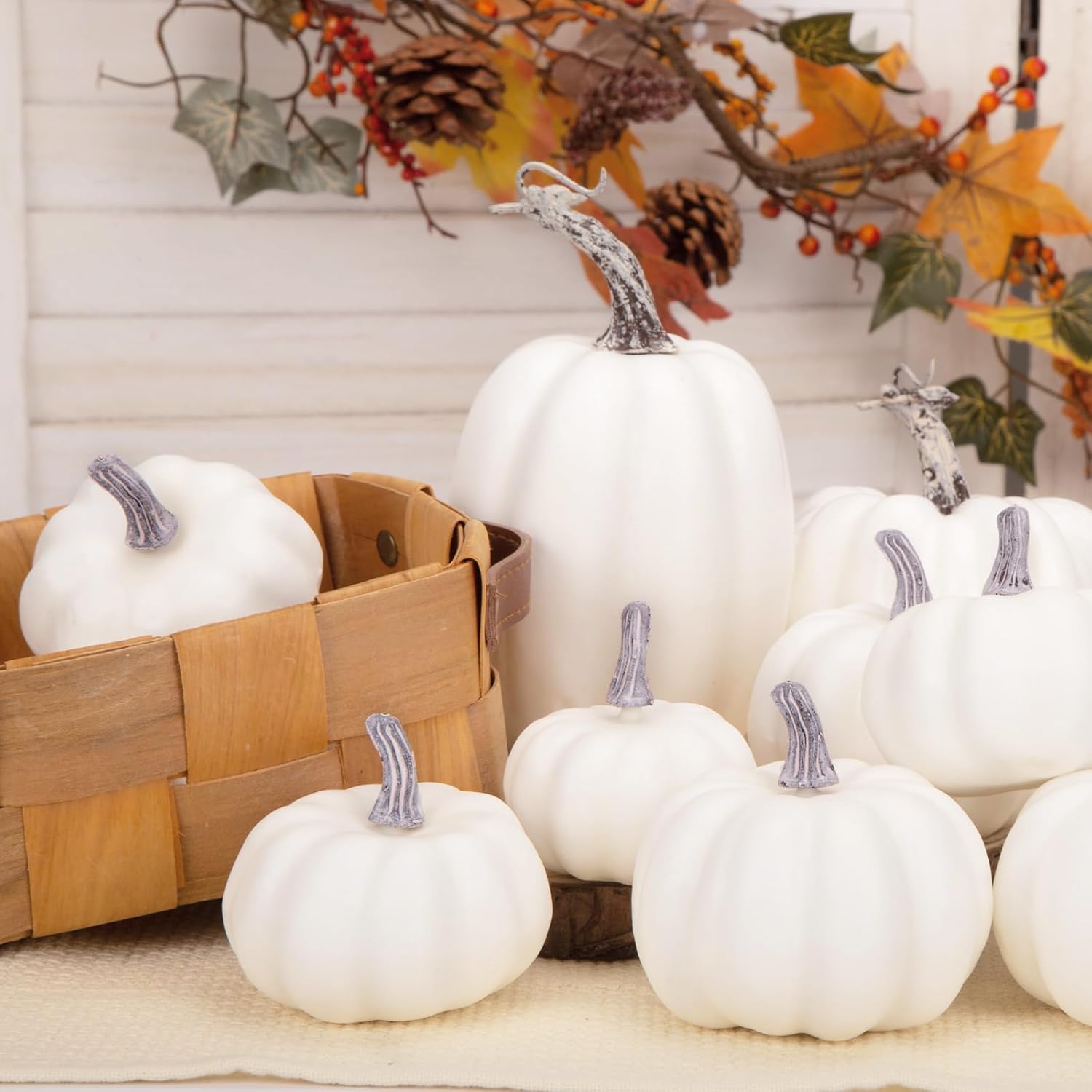 DomeStar 14PCS White Foam Pumpkins for Halloween Decorations