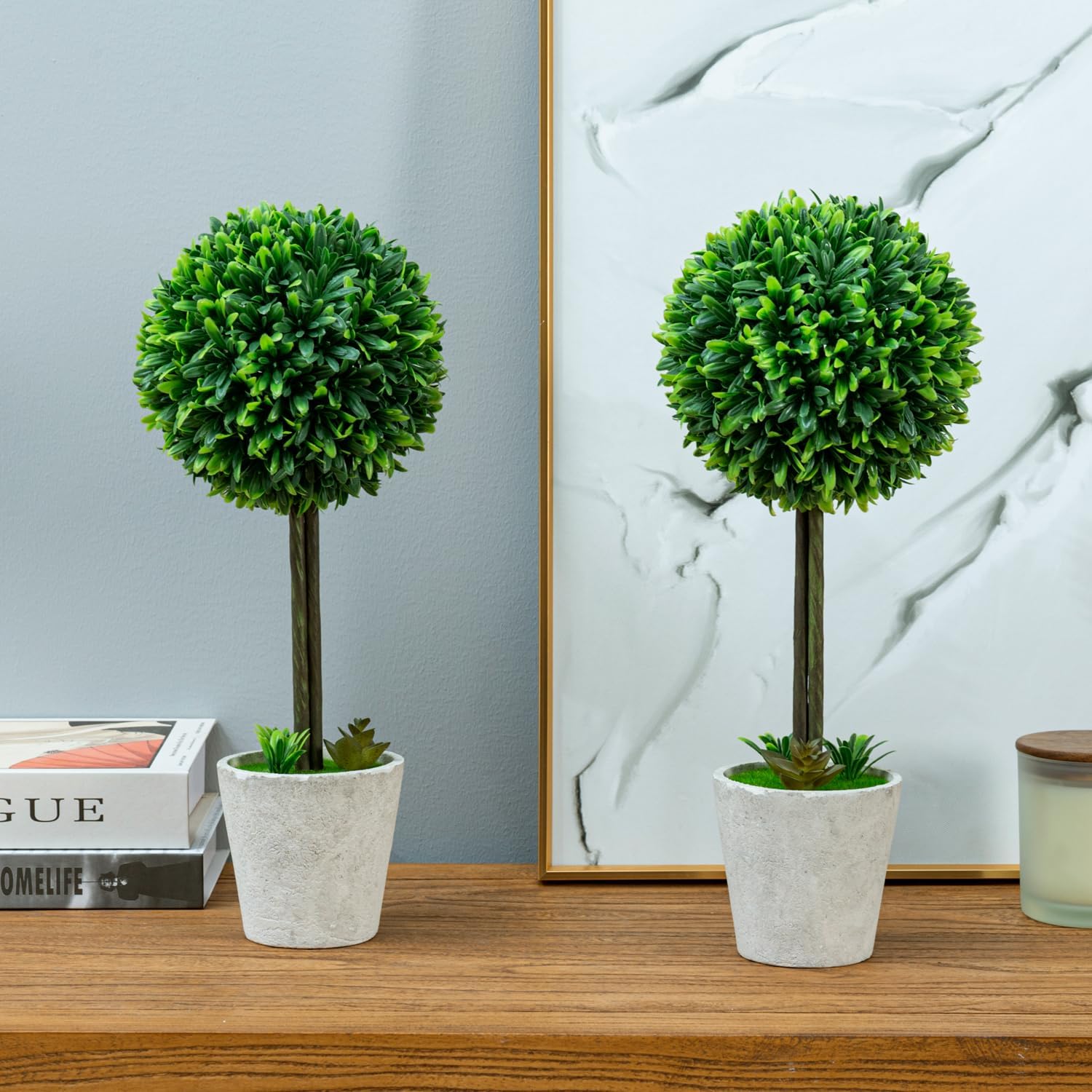 MyGift 15 Inch Artificial Boxwood Topiary Tree 2 Pack