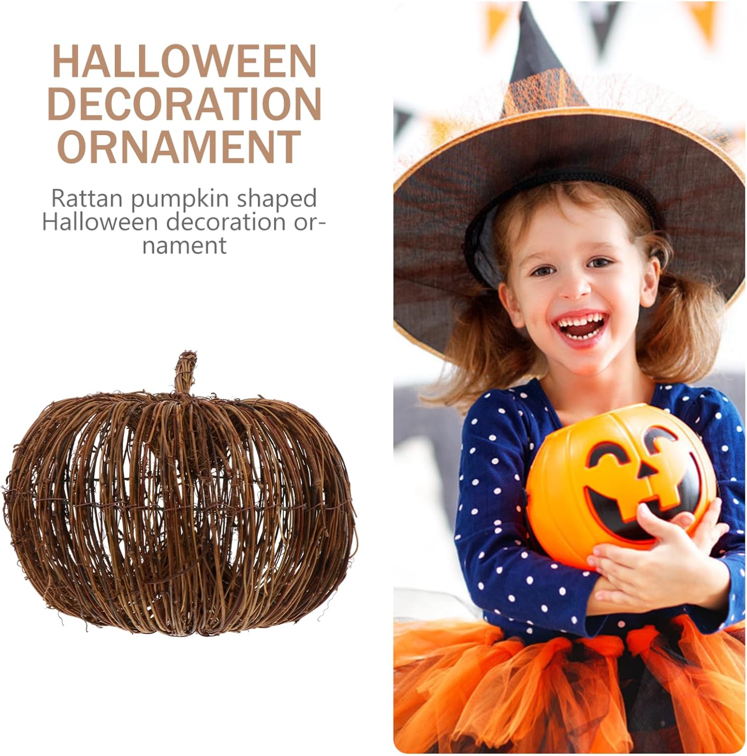 MAGICLULU Artificial Rattan Pumpkin for Halloween Thanksgiving