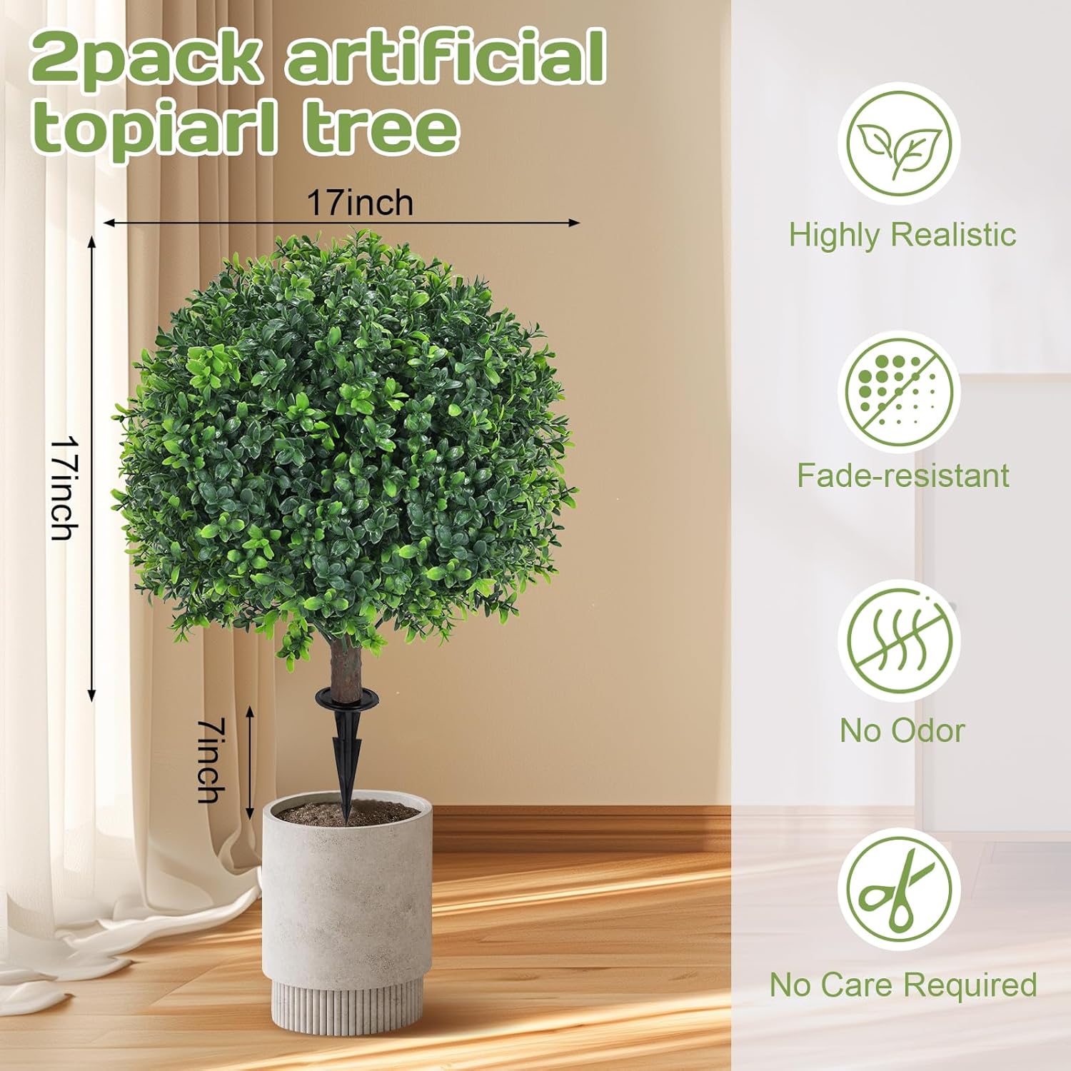 Artificial Boxwood Topiary Ball Tree 24 Set of 2