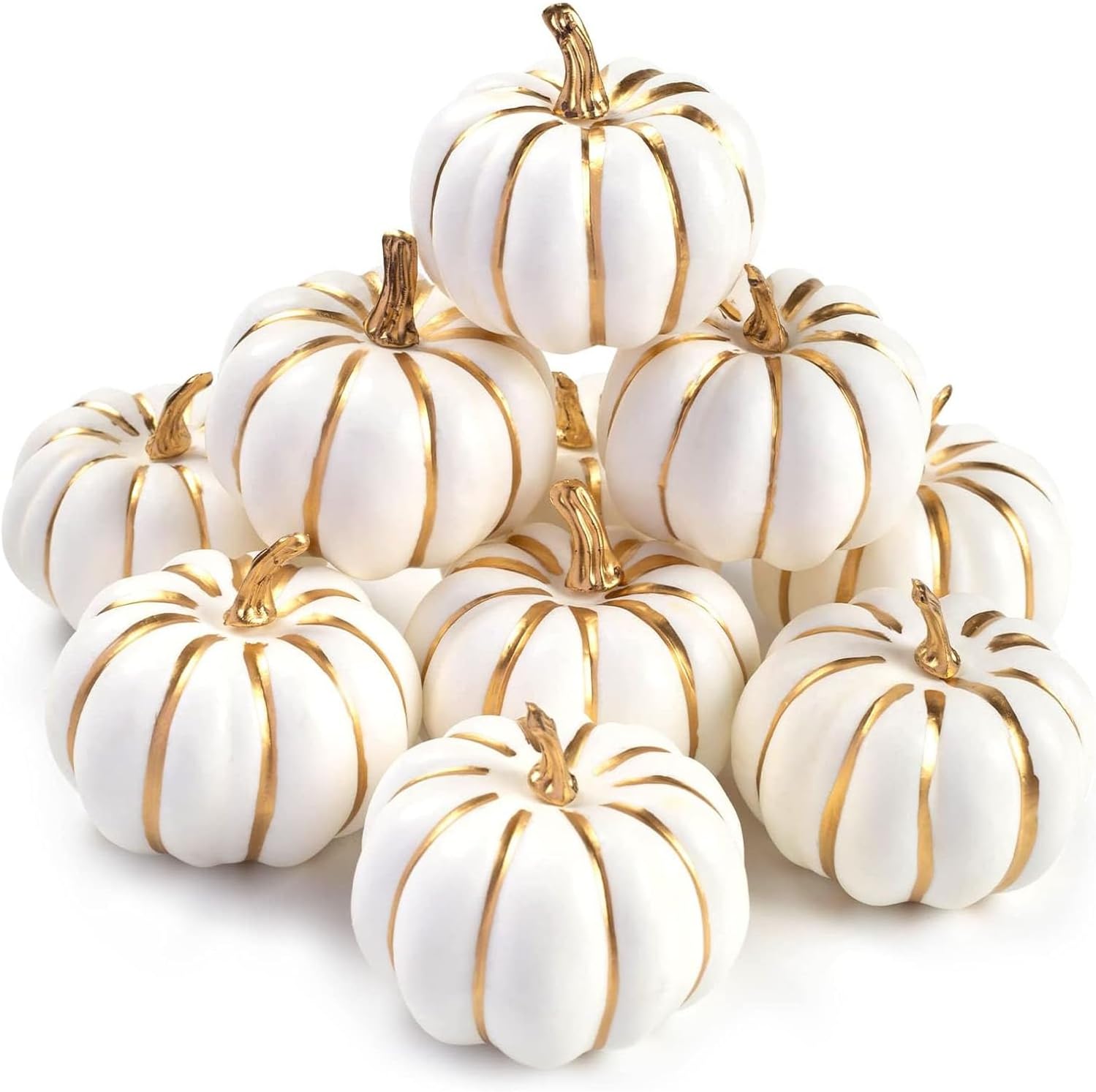 DomeStar 10PCS White Foam Pumpkins with Gold Lines