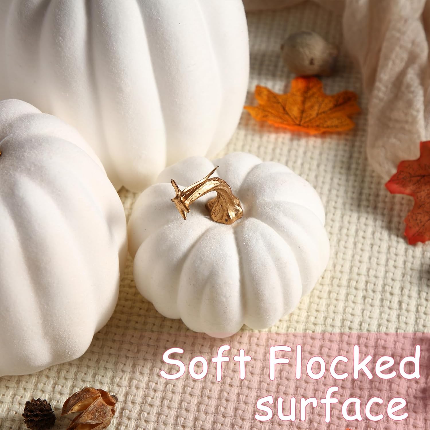 Wesiti 3 Pack Artificial Flocked Pumpkins White