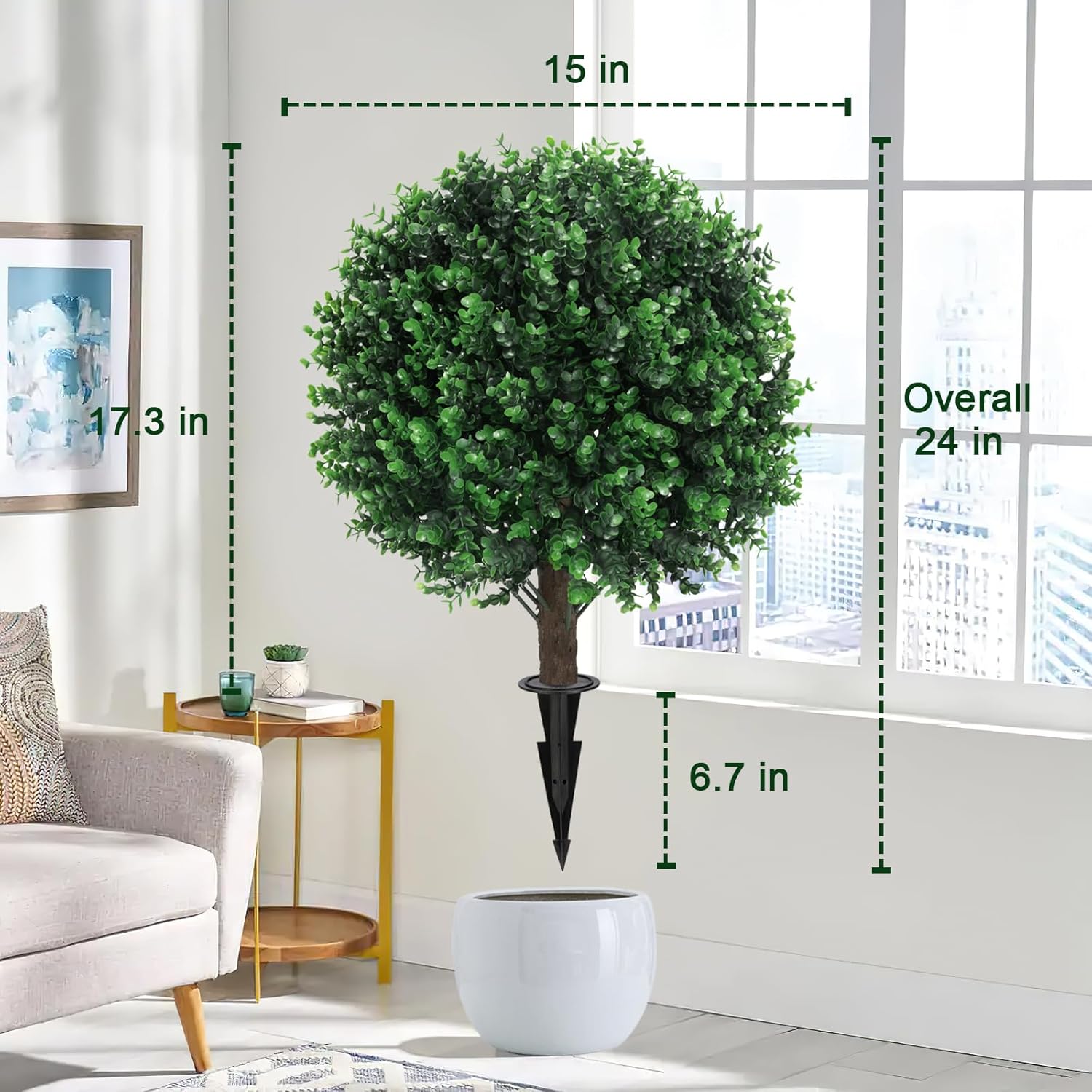 Artificial Boxwood Topiary Ball Set of 2 with Spike UV Resistant