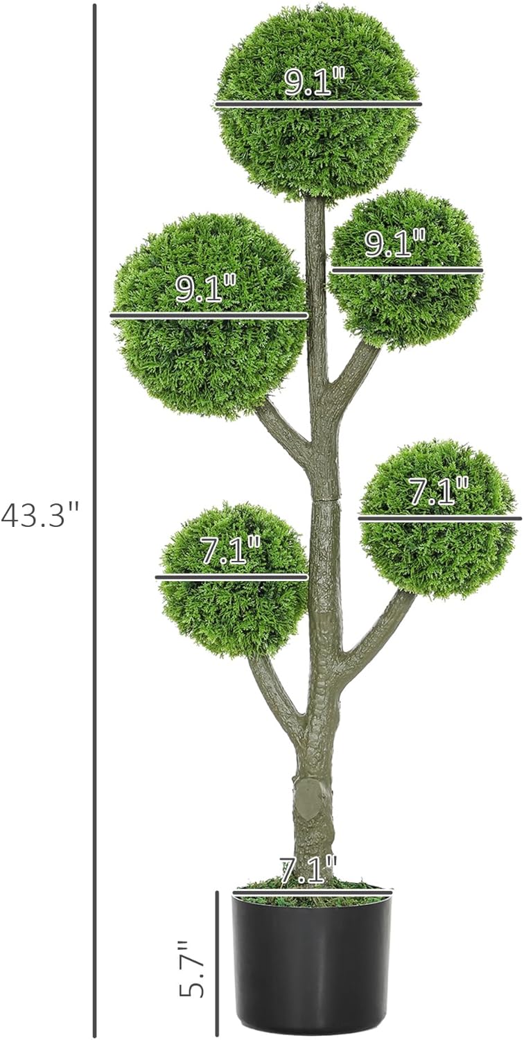 HOMCOM Artificial Topiary Five-Ball Cypress Tree in Pot 433 Inch Green