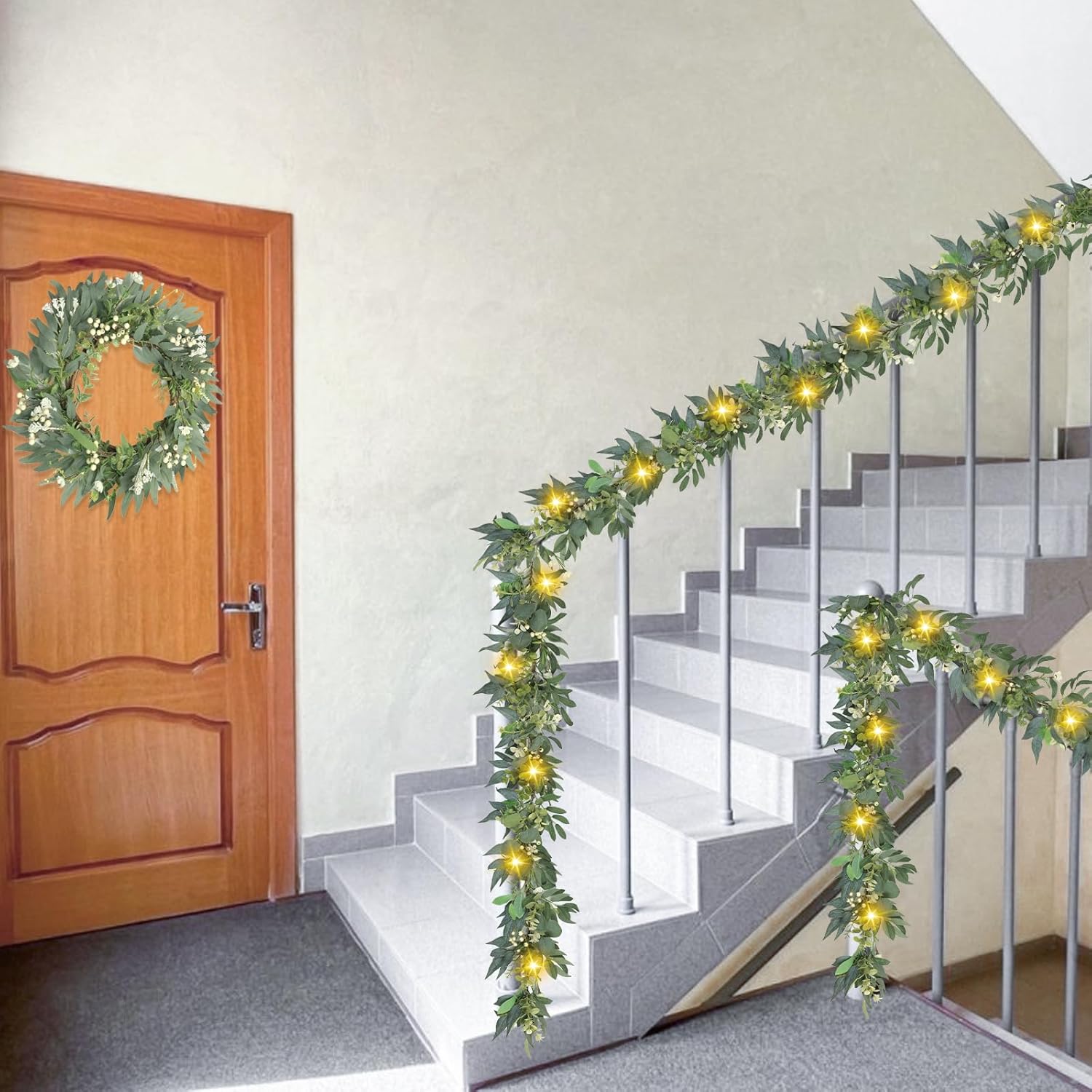 Artgar Eucalyptus Garland with Lights 6 Ft Home Decor