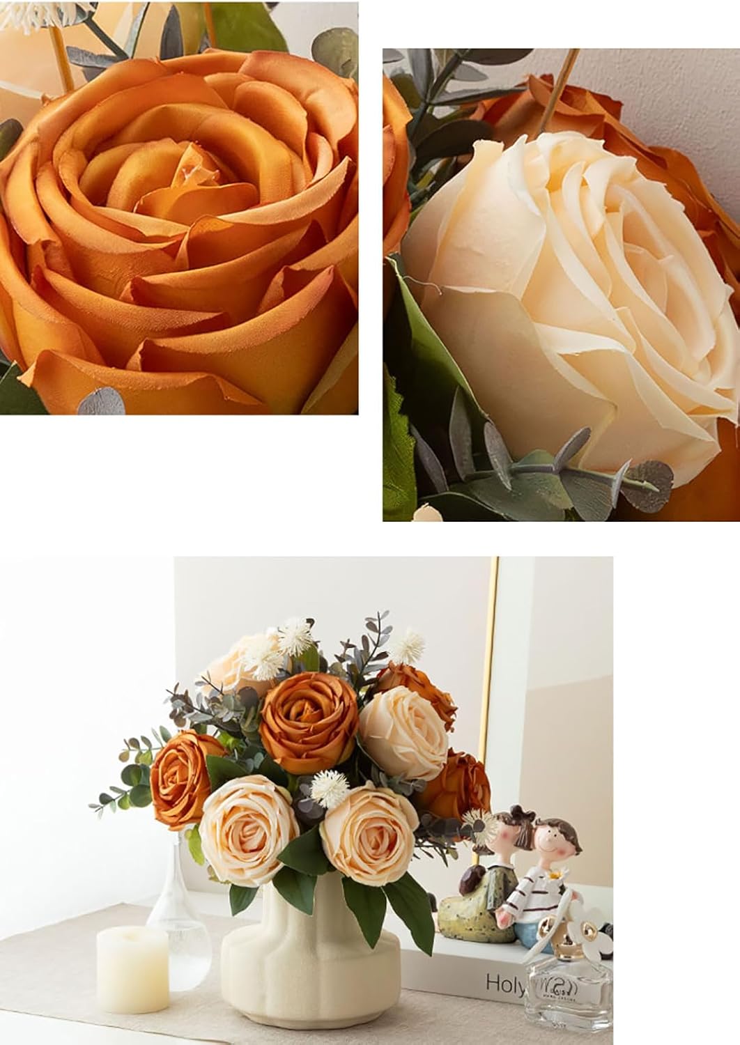 NAWEIDA Silk Roses Artificial Flowers in Vase