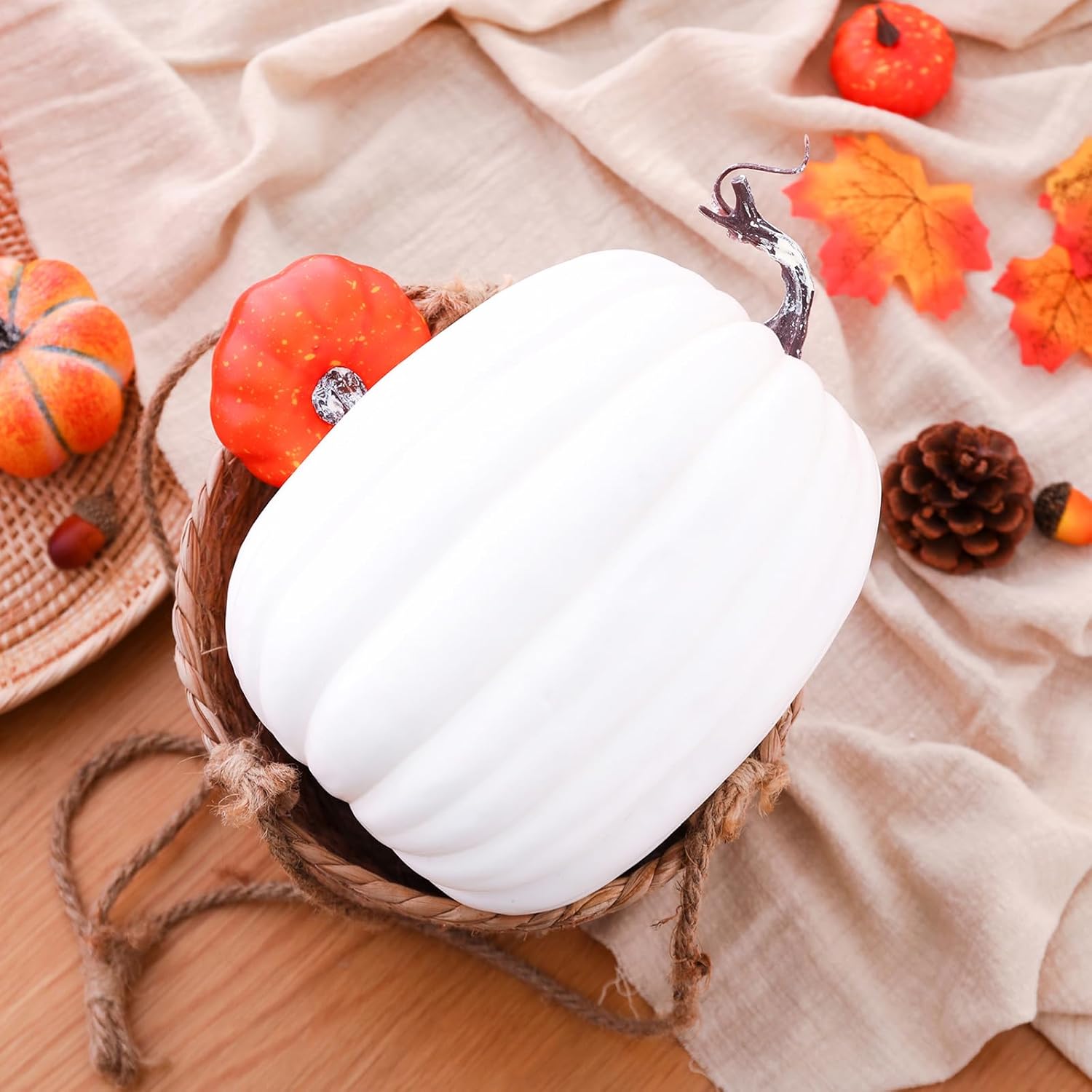 8 Inch Artificial White Pumpkin for Fall Decor