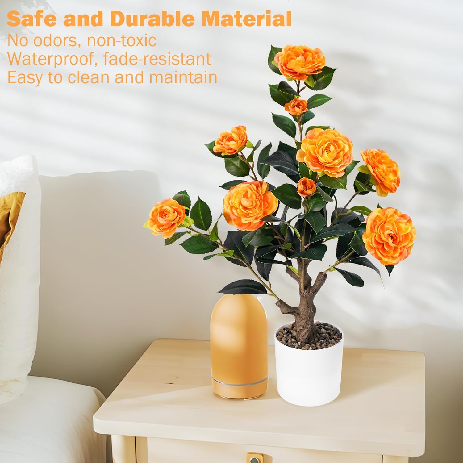 2FT Artificial Camellia Tree with White Planter