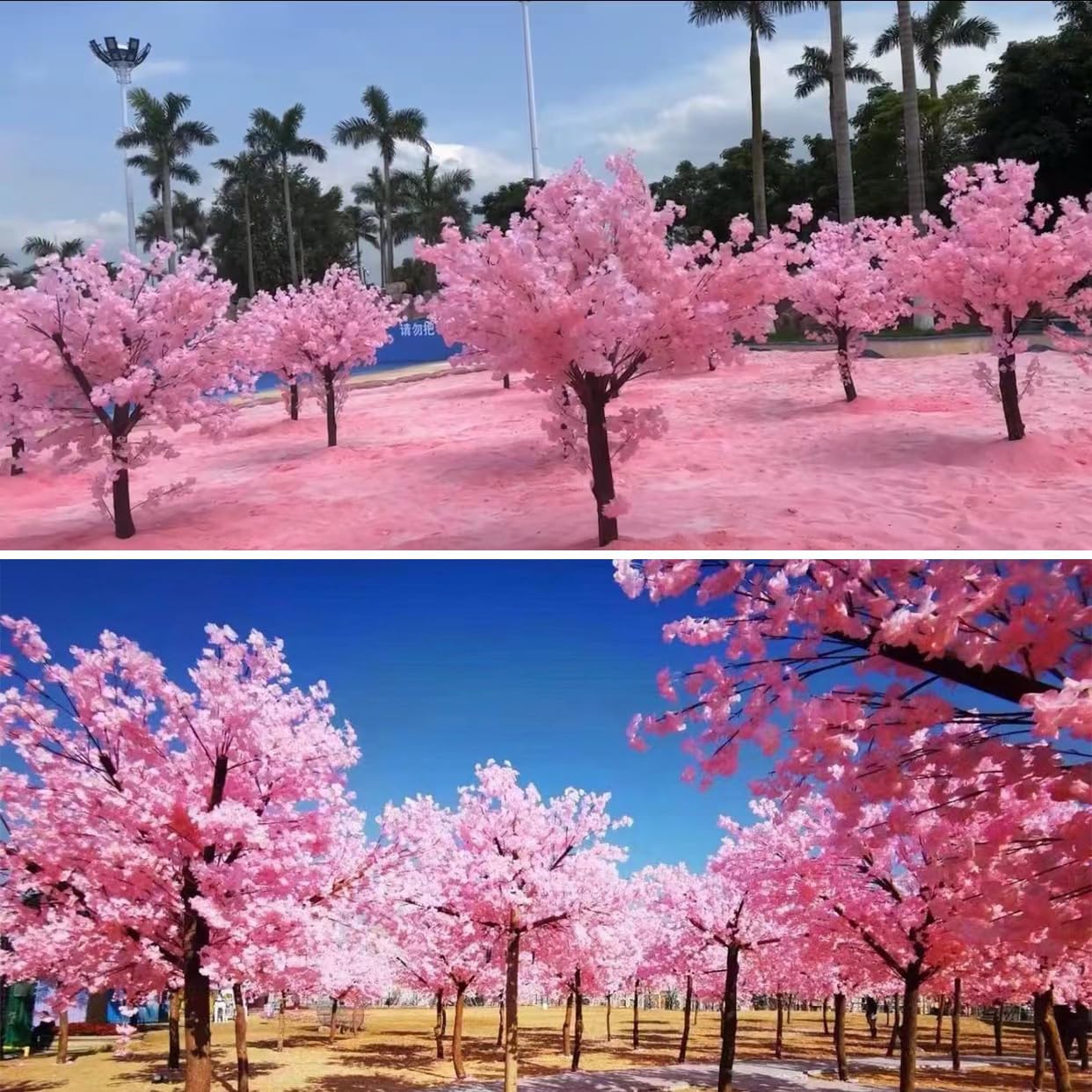 QIUPAI Round Pink Cherry Blossom Artificial Tree 1x09m