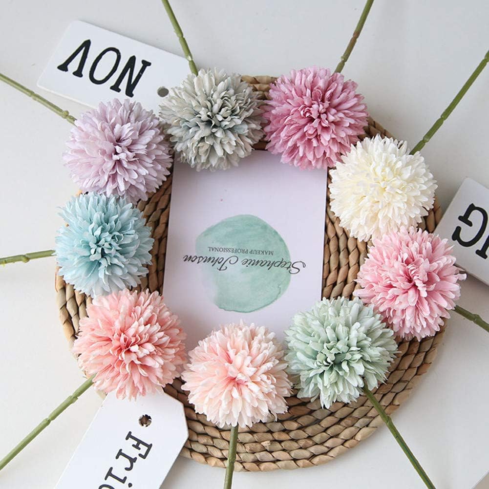 HoYuanFlo Artificial Flowers Chrysanthemum Bouquet 10pcs Light Green