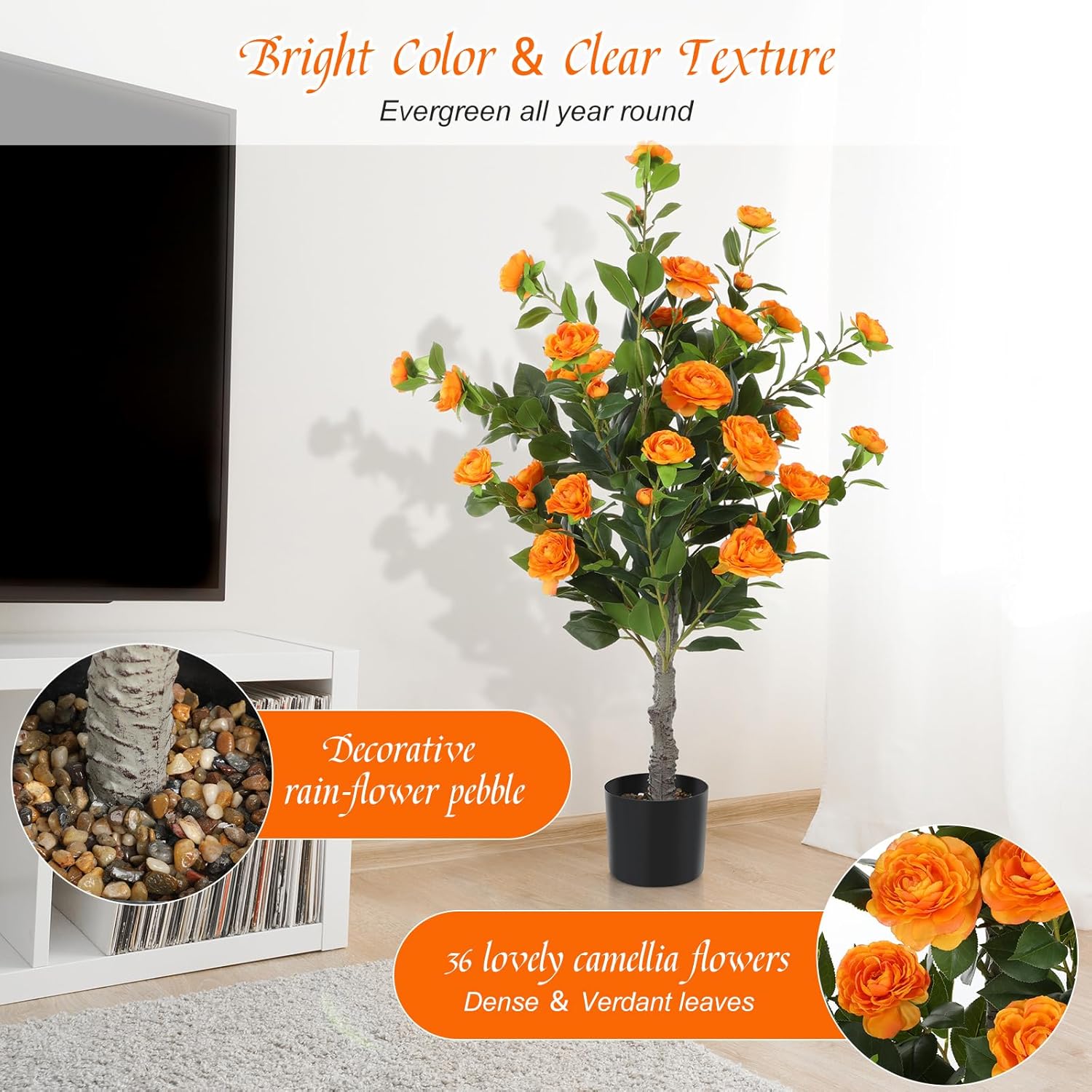 Jexine 2 Pack 40 In Artificial Camellia Tree with Flowers