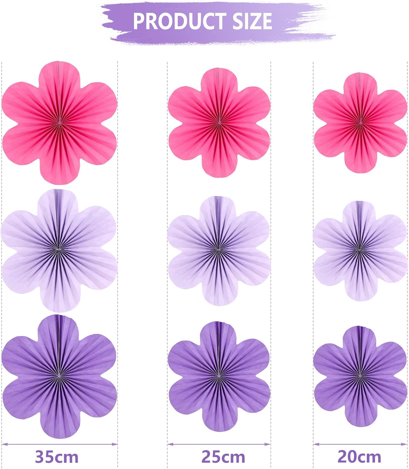 SUNBEAUTY Paper Flower Fans Set of 9 Purple Decorations